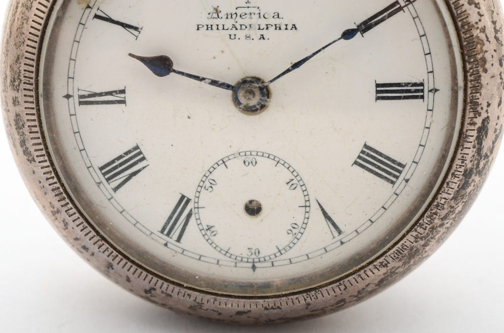 New York Standard America Sterling Silver Open Face Pocket Watch