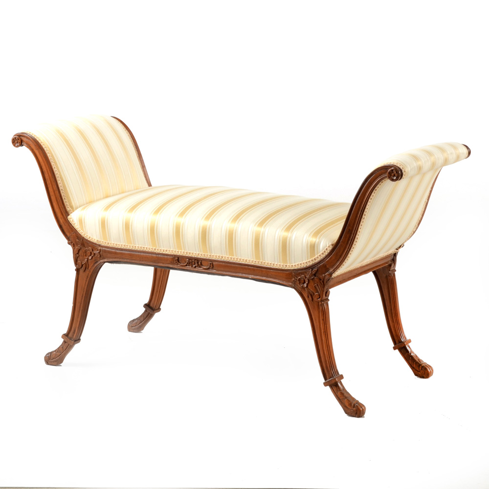 Antique Upholstered Settee Bench