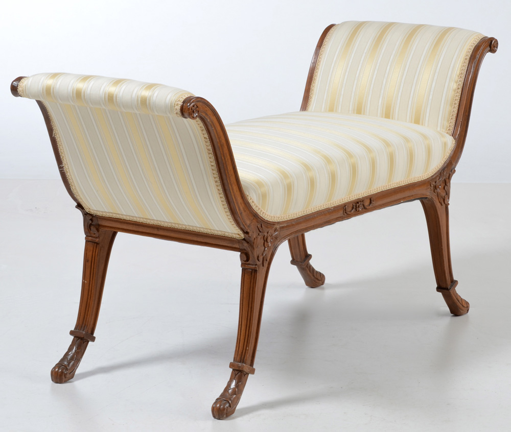 Antique Upholstered Settee Bench