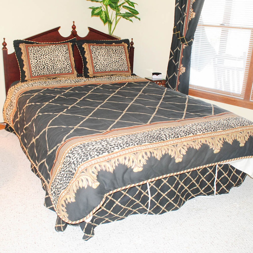 Federal Style Queen Headboard with Bedding and Frame