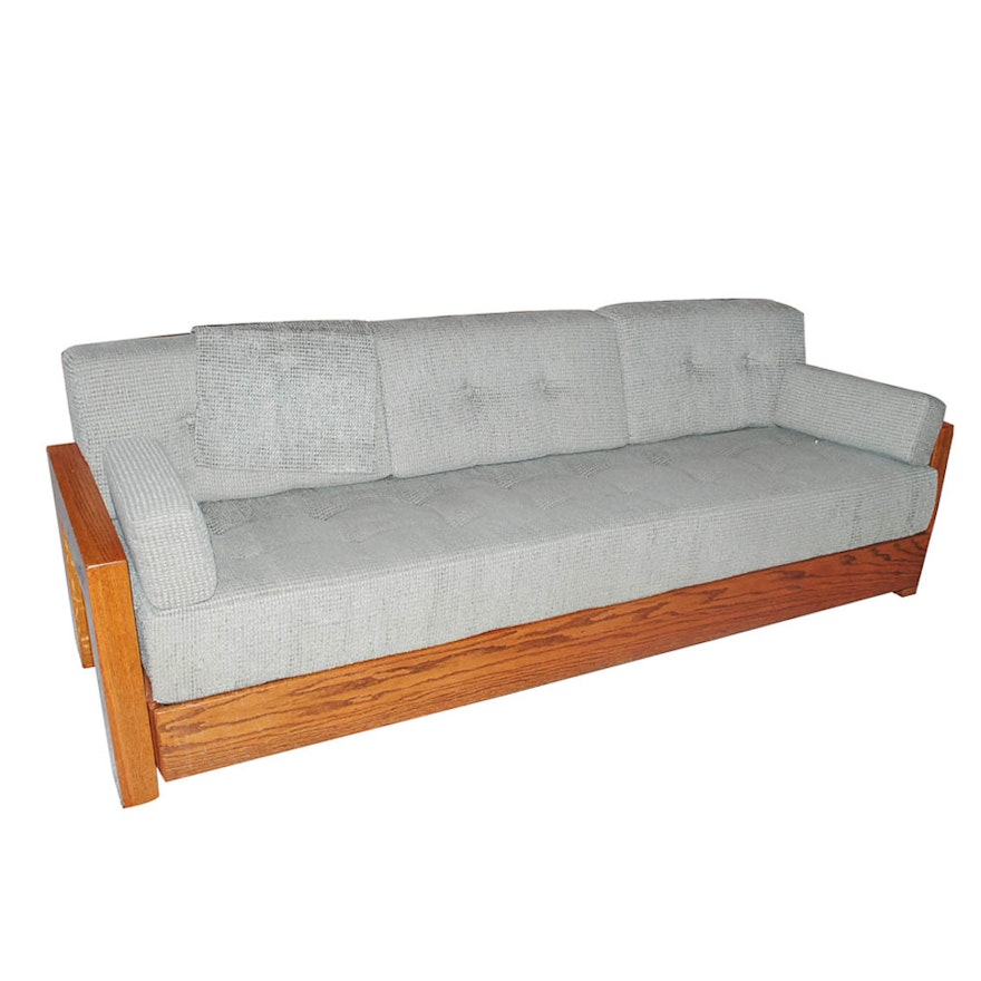 Vintage Upholstered Oak Sofa