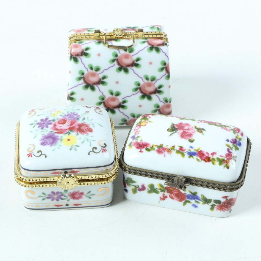 Floral Motif Porcelain Trinket Boxes