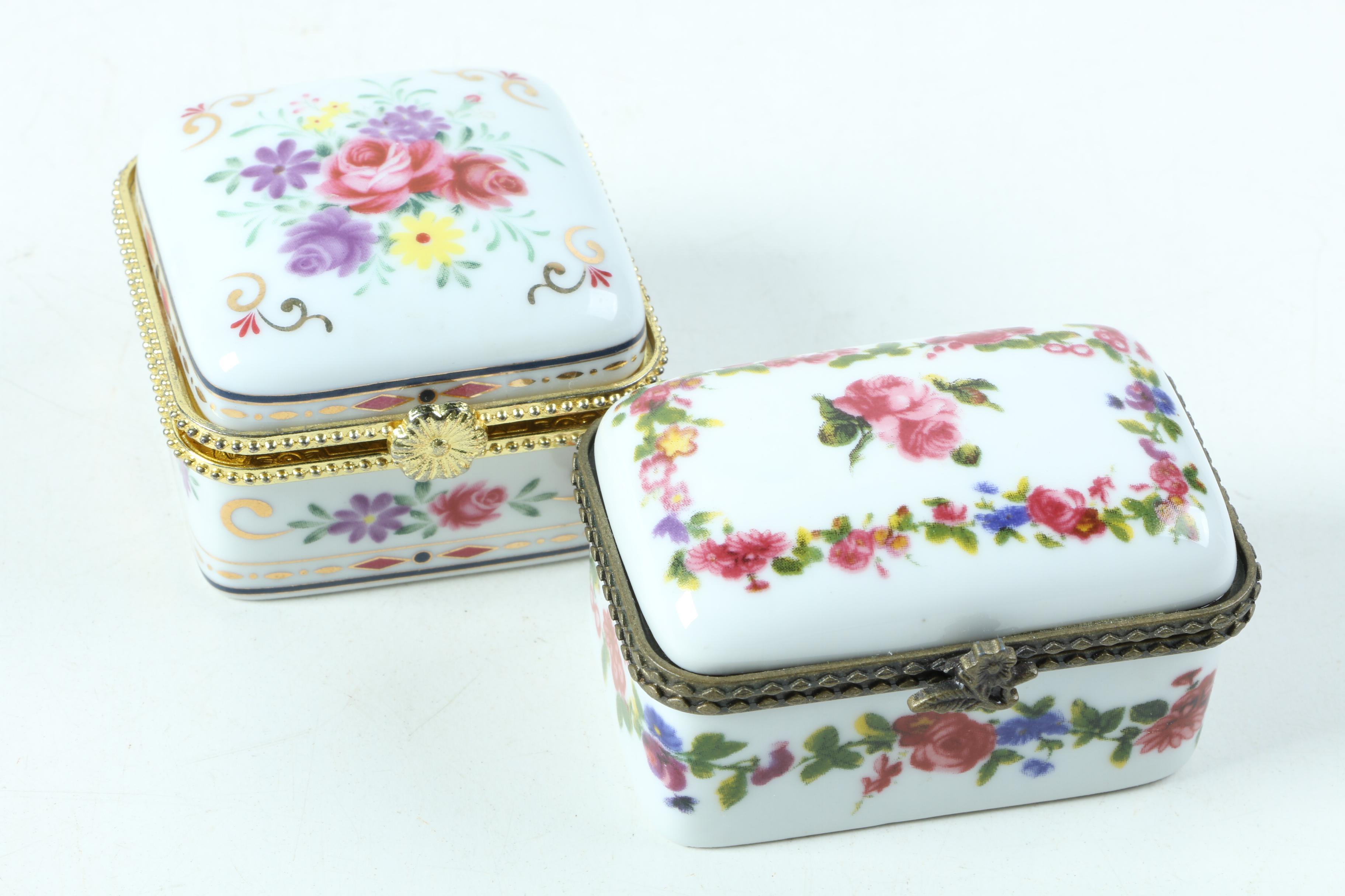 Floral Motif Porcelain Trinket Boxes