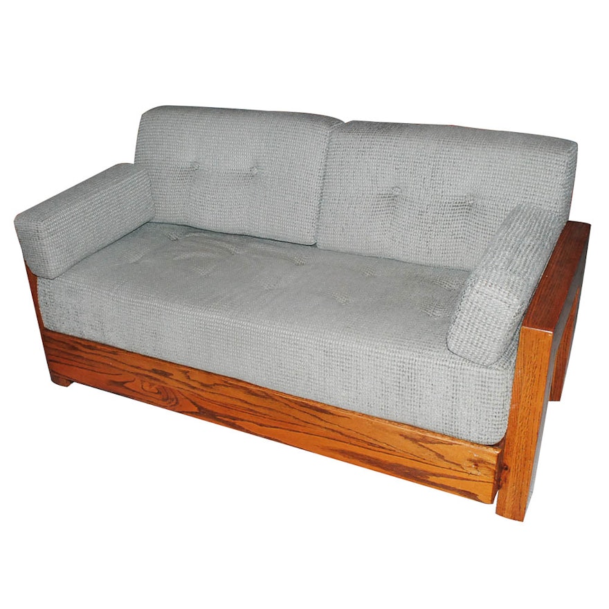 Vintage Upholstered Oak Love Seat