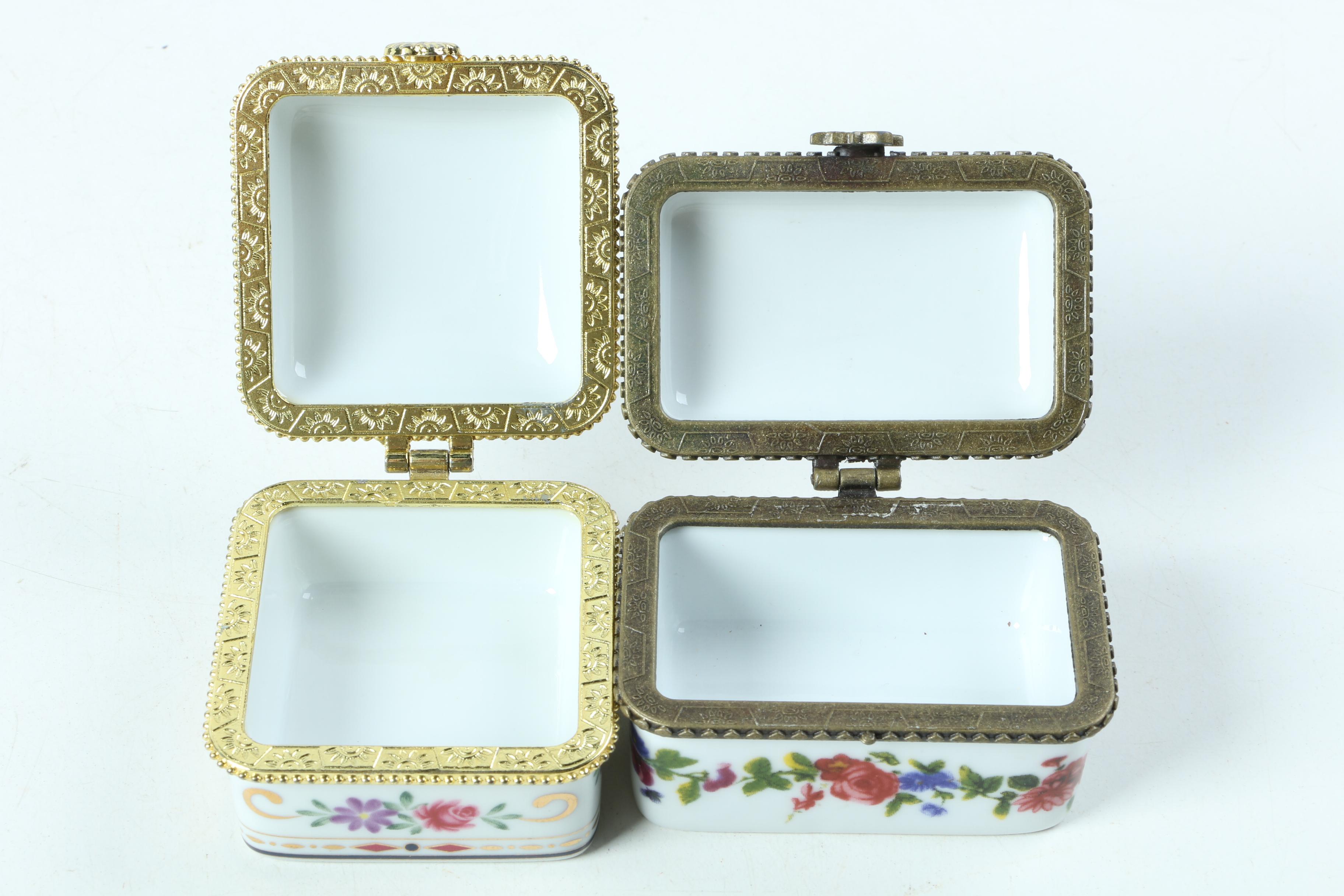 Floral Motif Porcelain Trinket Boxes