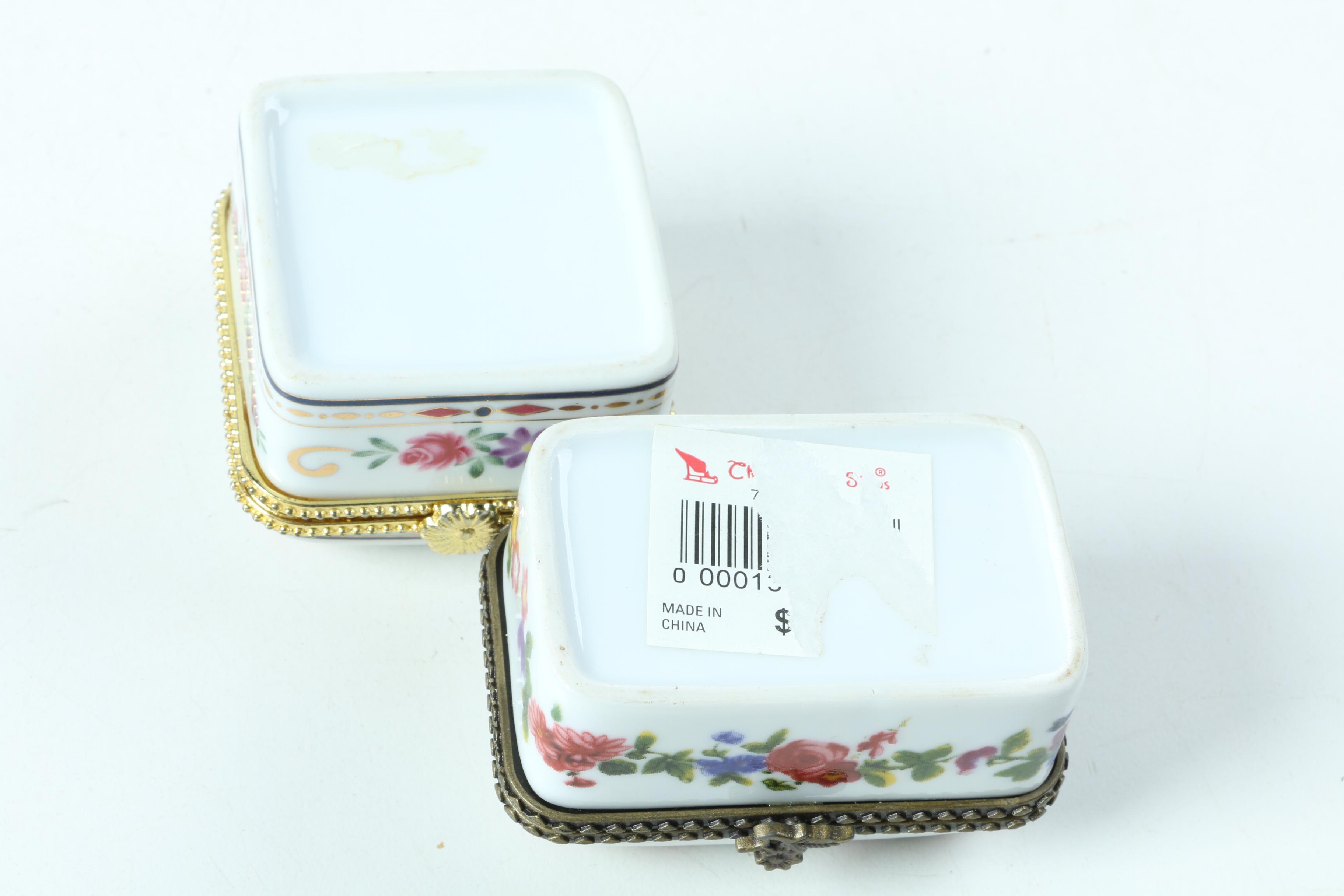 Floral Motif Porcelain Trinket Boxes