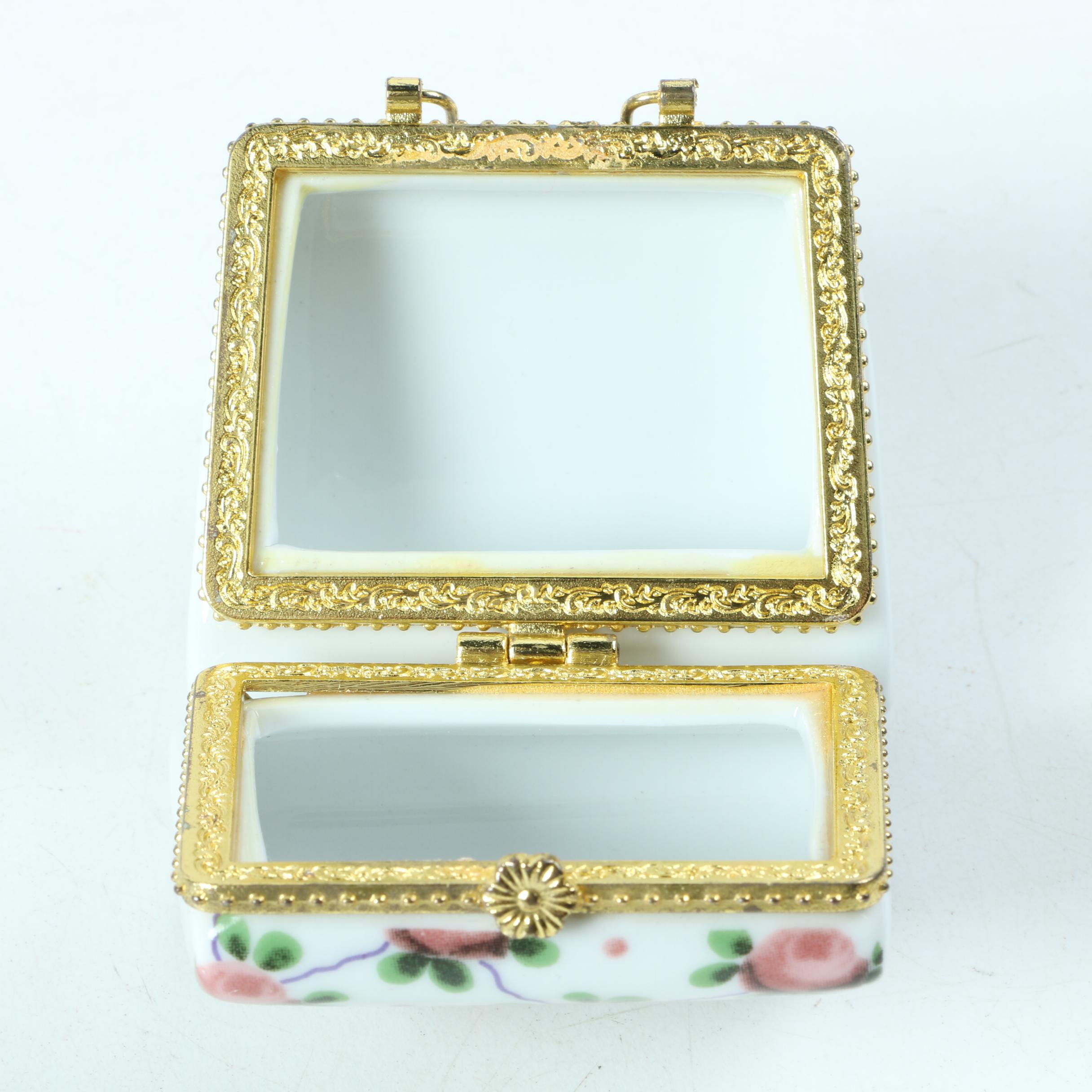 Floral Motif Porcelain Trinket Boxes