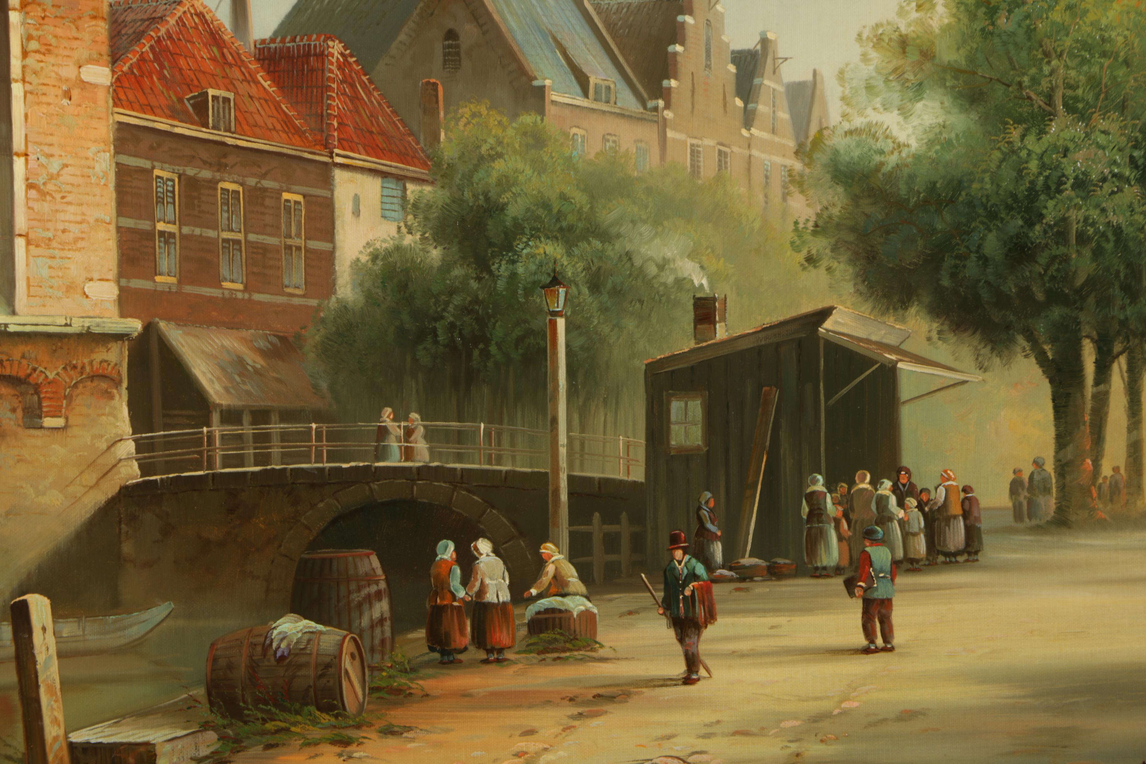 David Ronald Oil Painting of European Canal