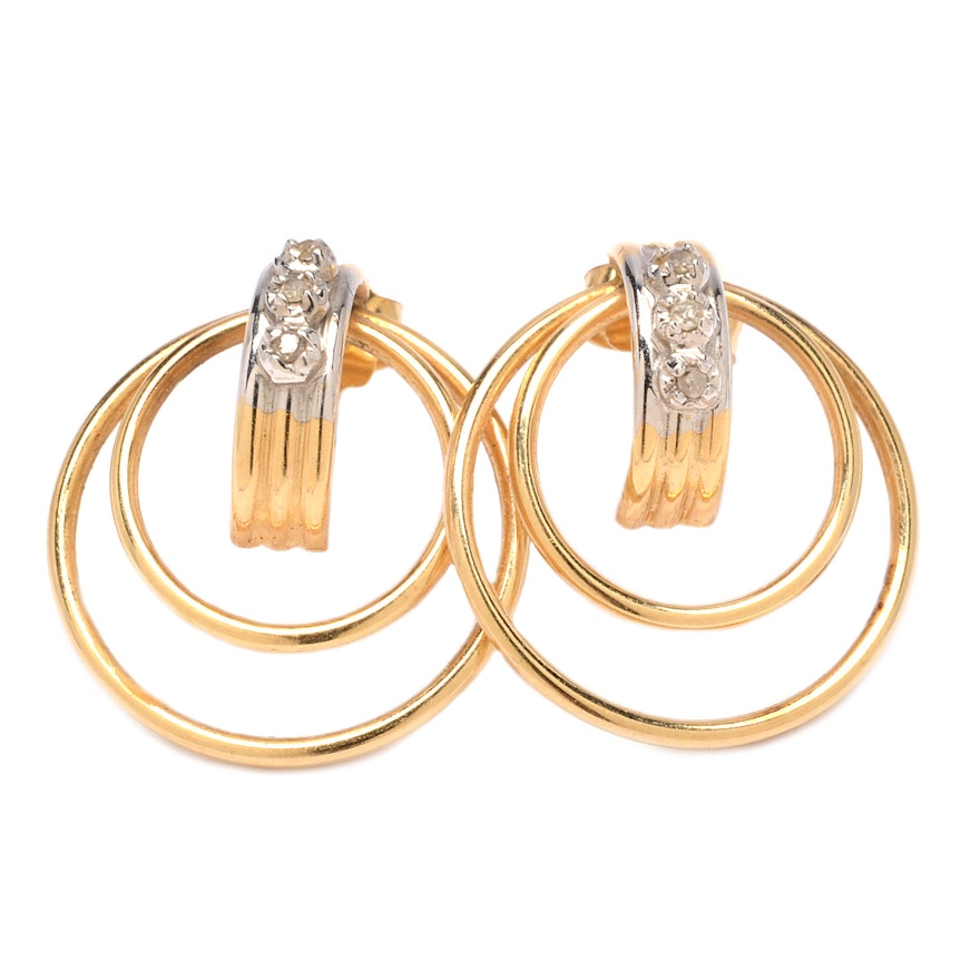 14K Yellow Gold Double Hoop Diamond Earrings