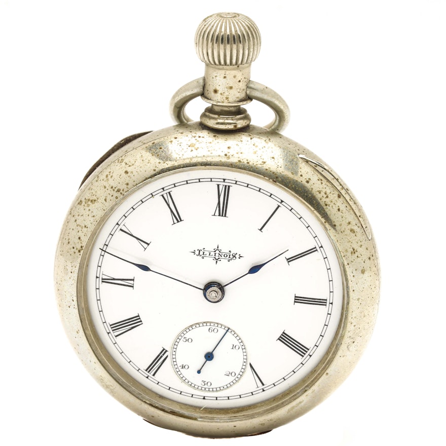 Illinois Watch Co. Nickel Open Face Pocket Watch