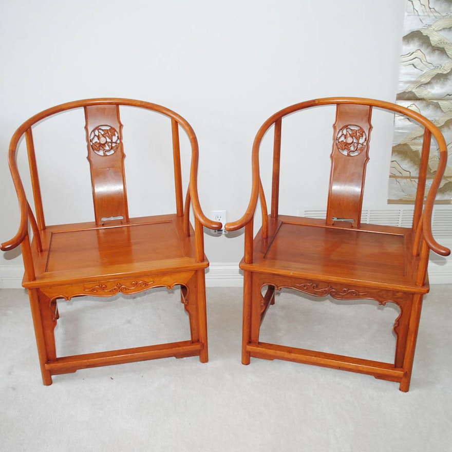 Pair of Chinese "Horse-Shoe" Roundback Armchairs