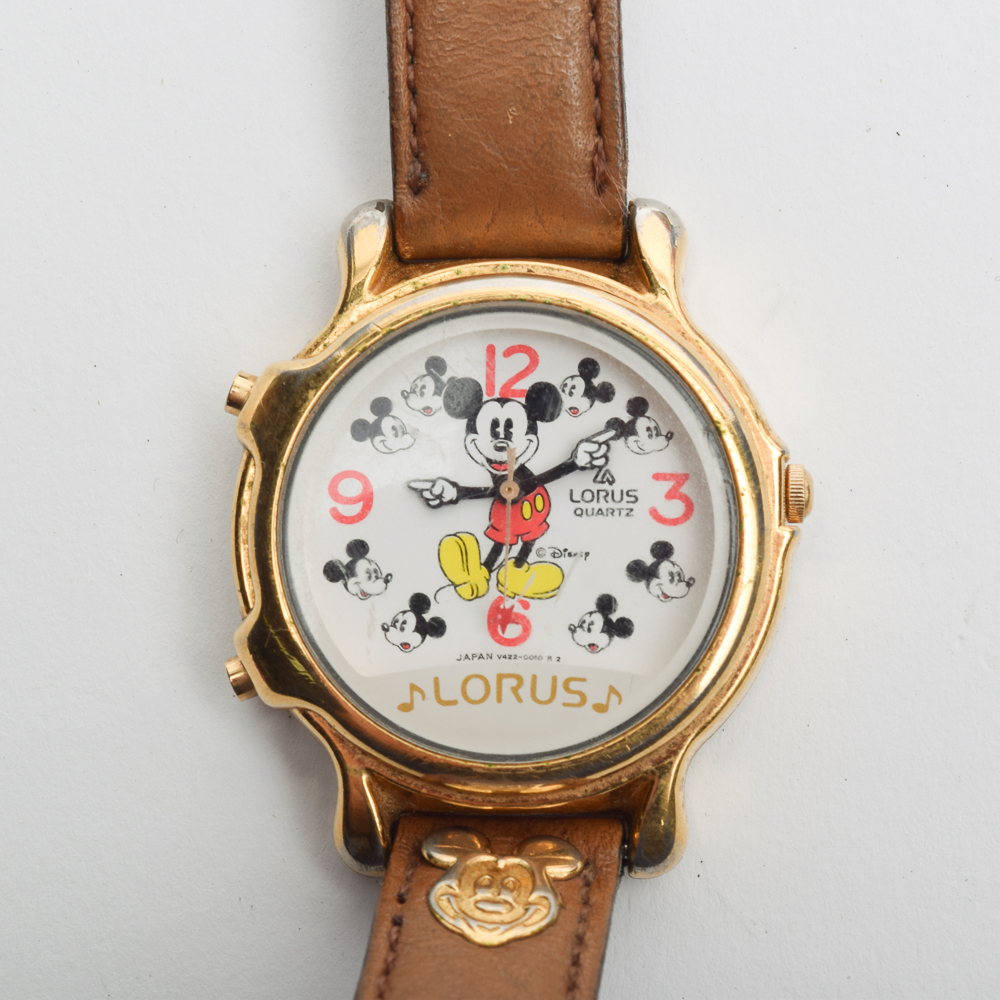 Mickey Mouse Watch and Vintage Toy Pull Car
