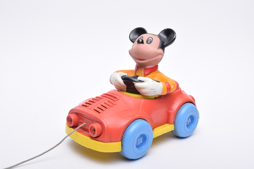 Mickey Mouse Watch and Vintage Toy Pull Car