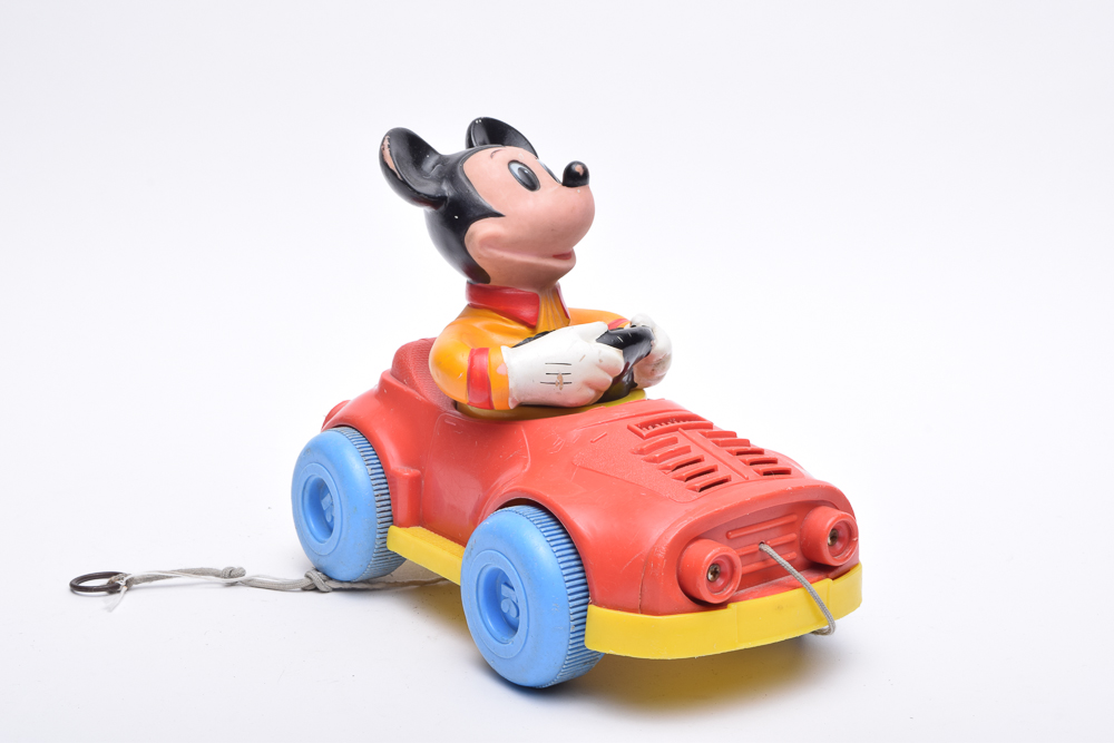 Mickey Mouse Watch and Vintage Toy Pull Car