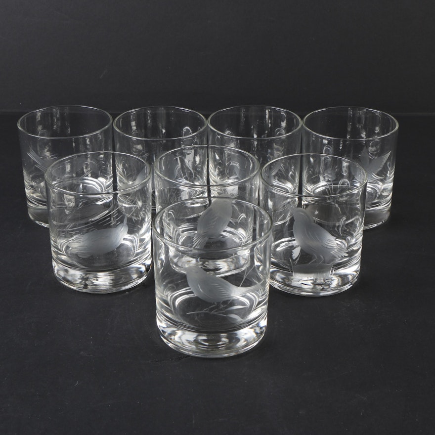 Frosted Bird Motif Rocks Glasses