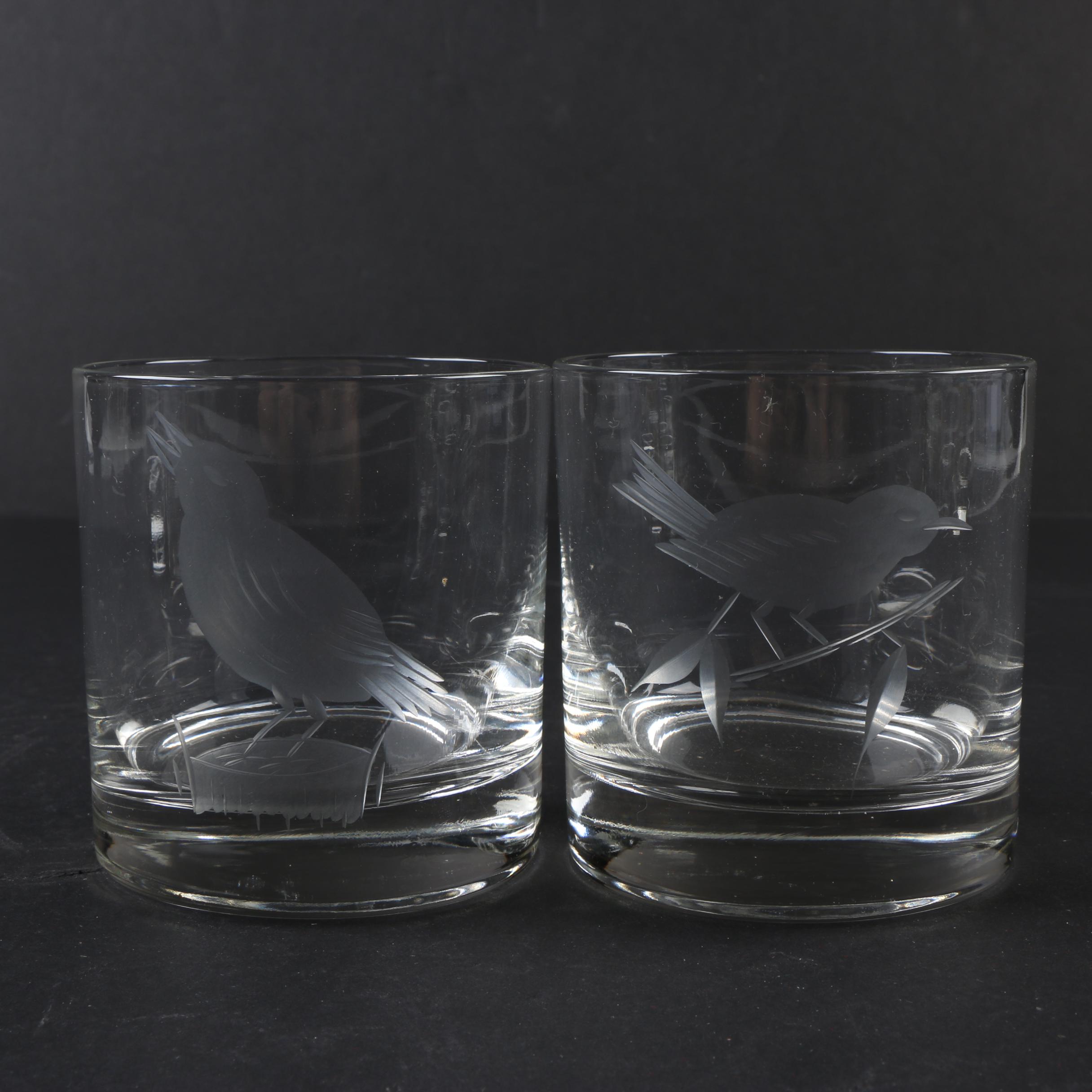 Frosted Bird Motif Rocks Glasses