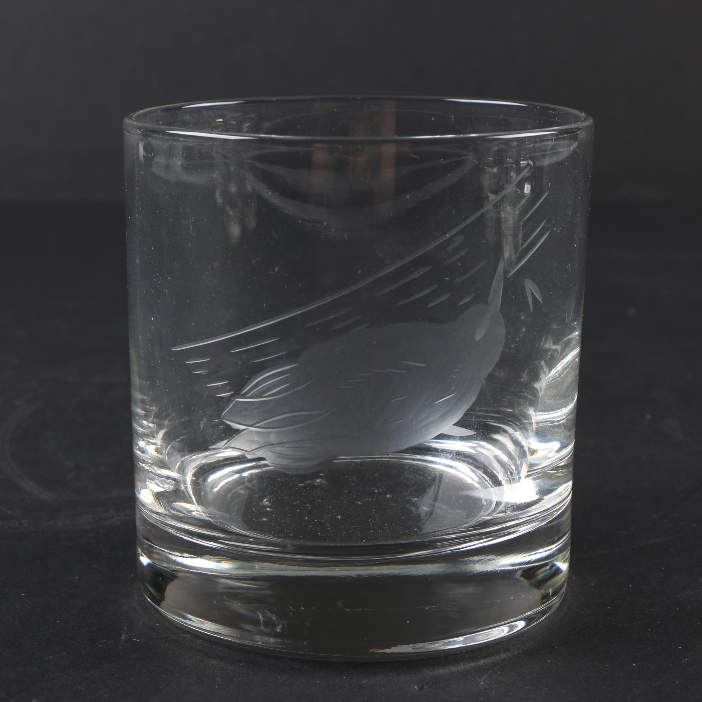 Frosted Bird Motif Rocks Glasses