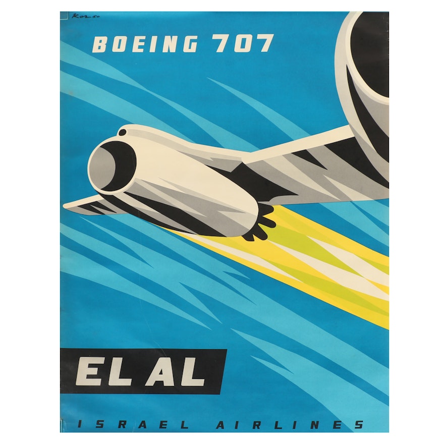 Israel Airlines Offset Lithograph Poster After Paul Kor