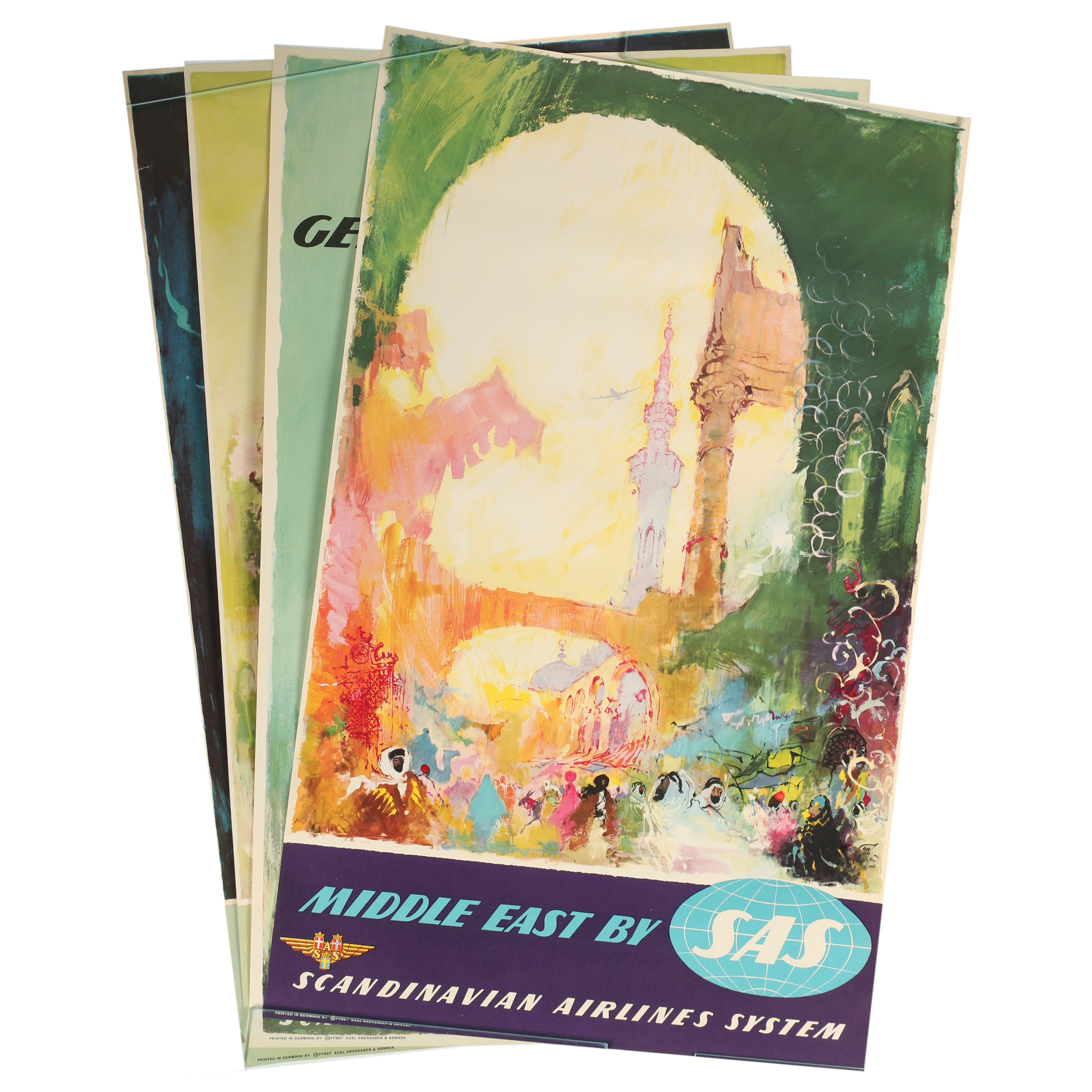 Scandinavian Airlines System Promotional Offset Lithographic Travel Posters