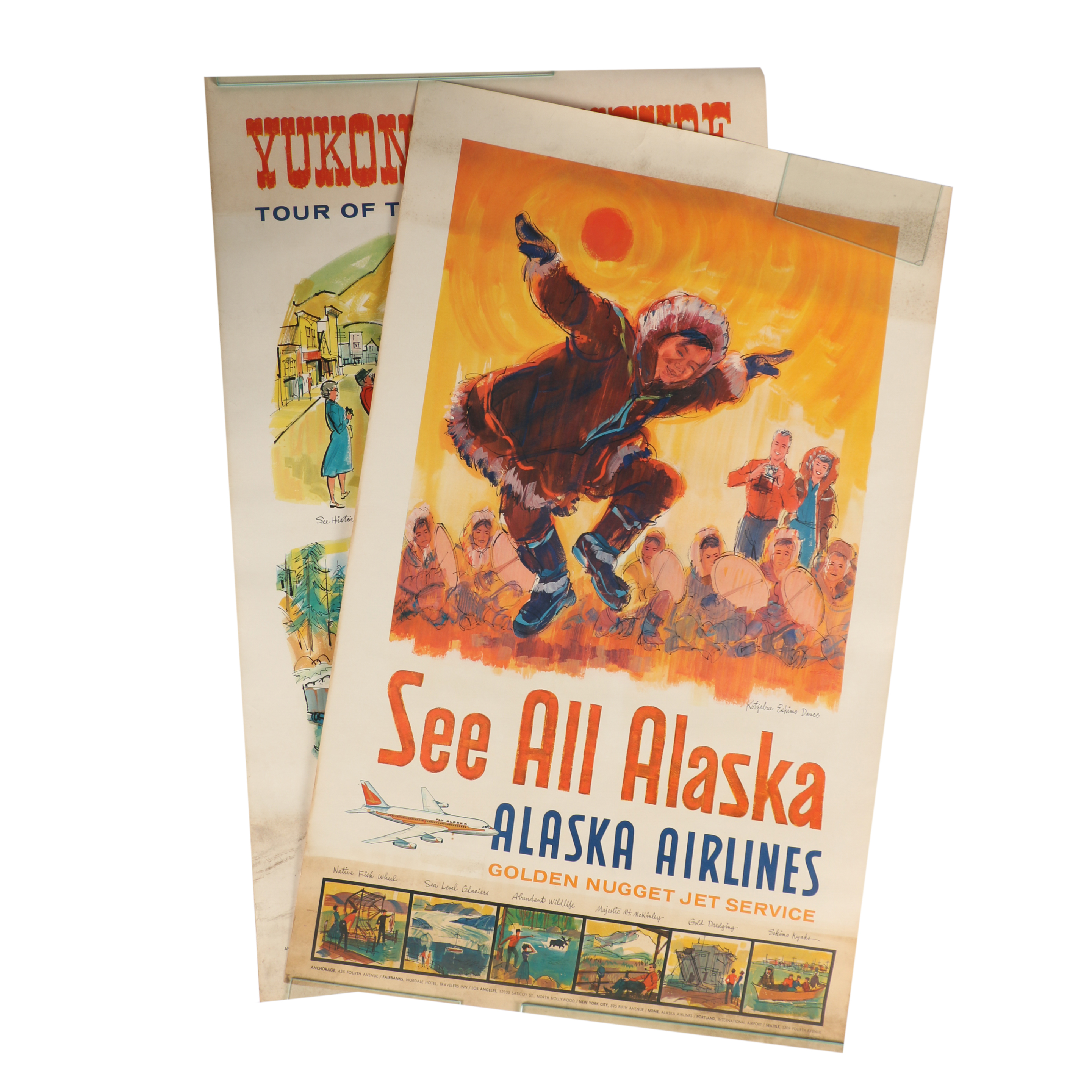 Vintage Offset Lithographs of Alaska Airlines Promotional Travel Posters