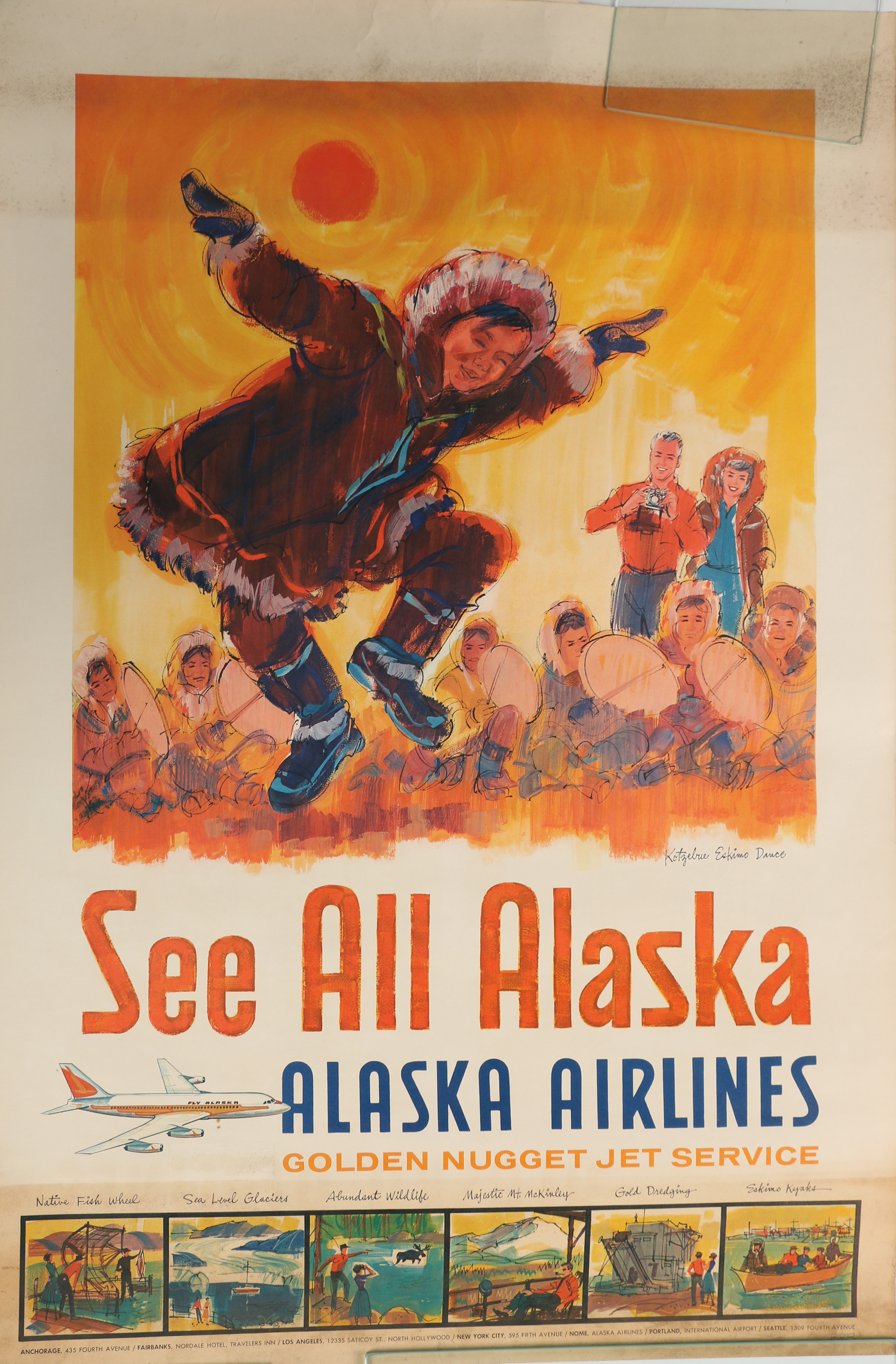 Vintage Offset Lithographs of Alaska Airlines Promotional Travel Posters
