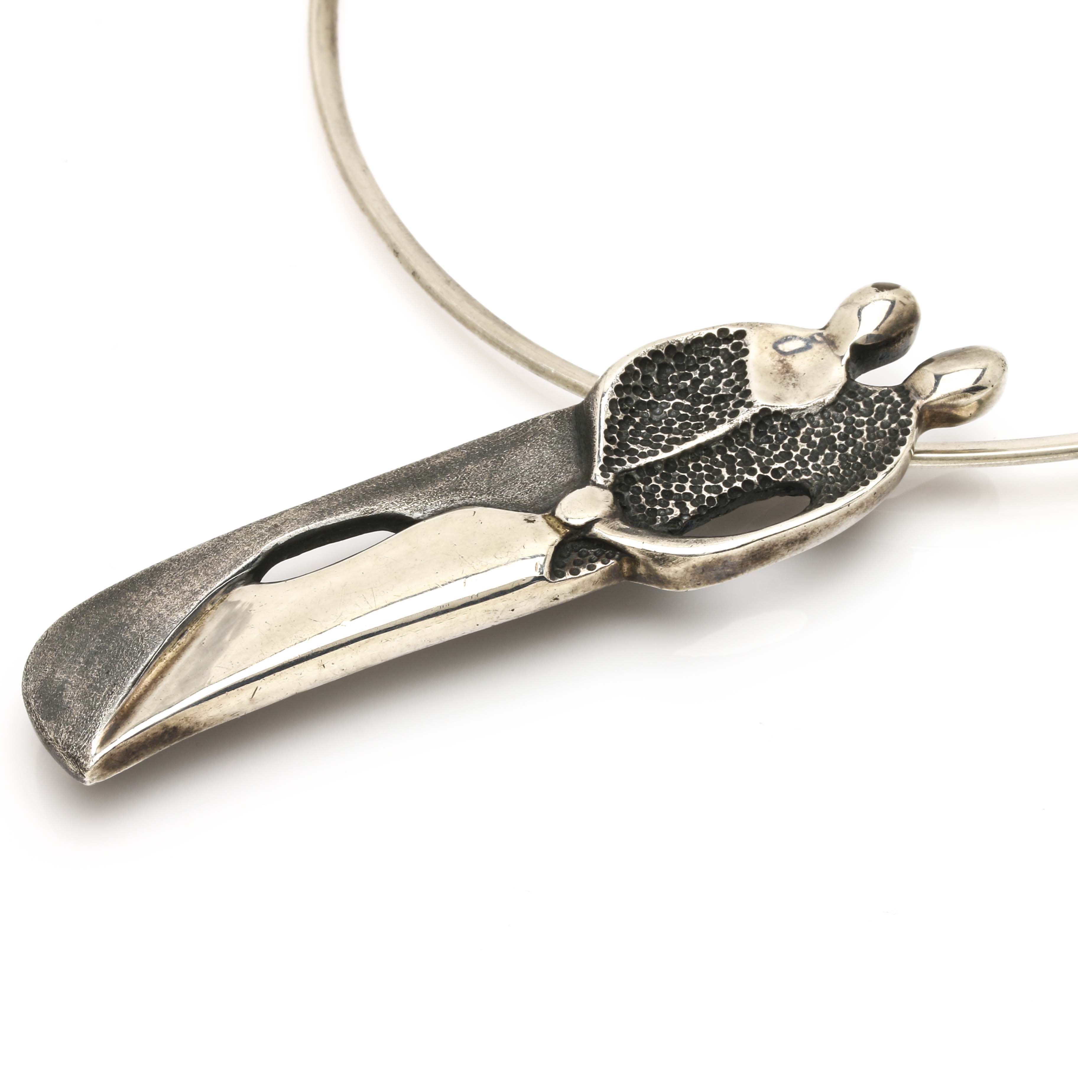 Sterling Silver Collar Necklace with Etched Family Pendant