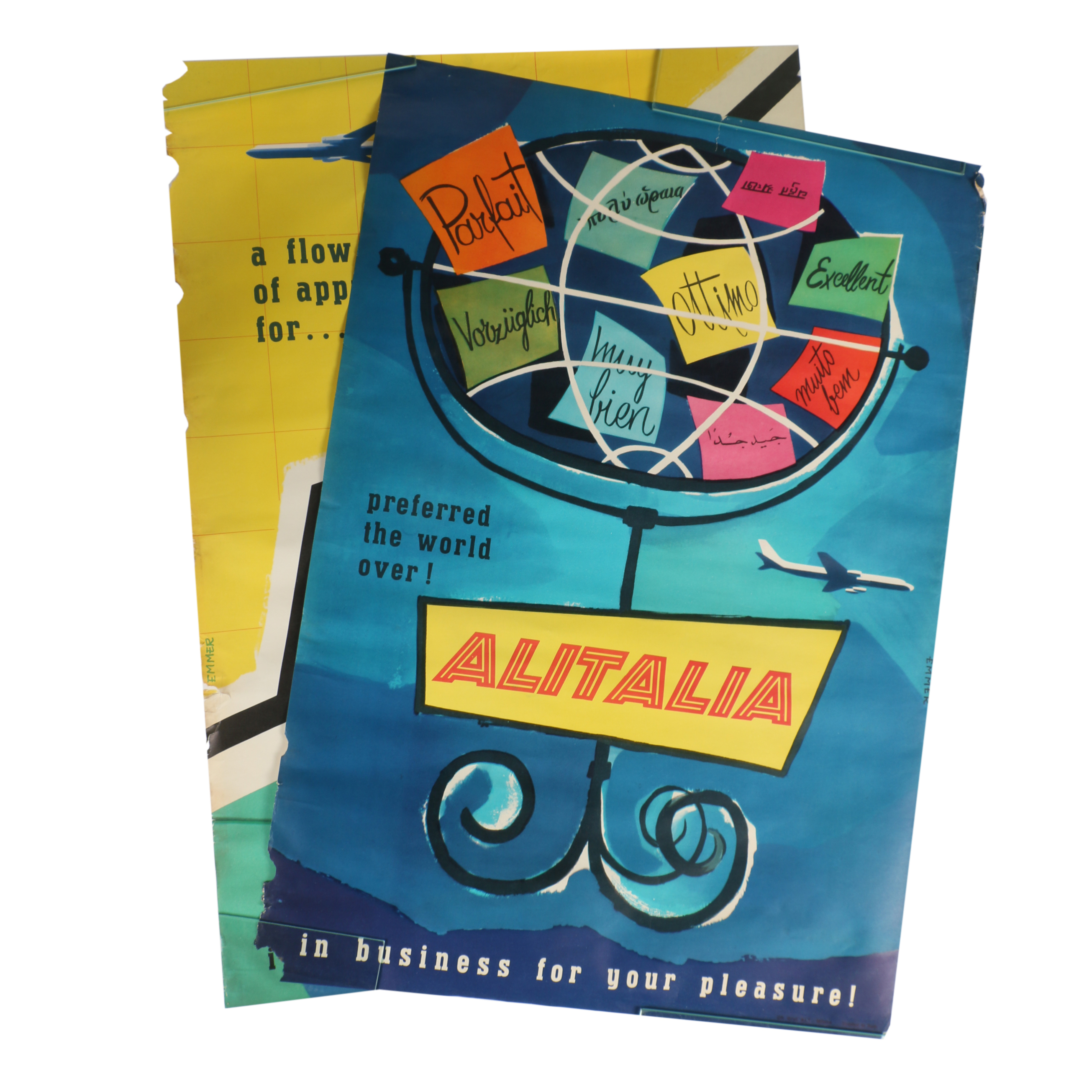 Alitalia Airlines Vintage Italian Offset Lithographic Travel Posters