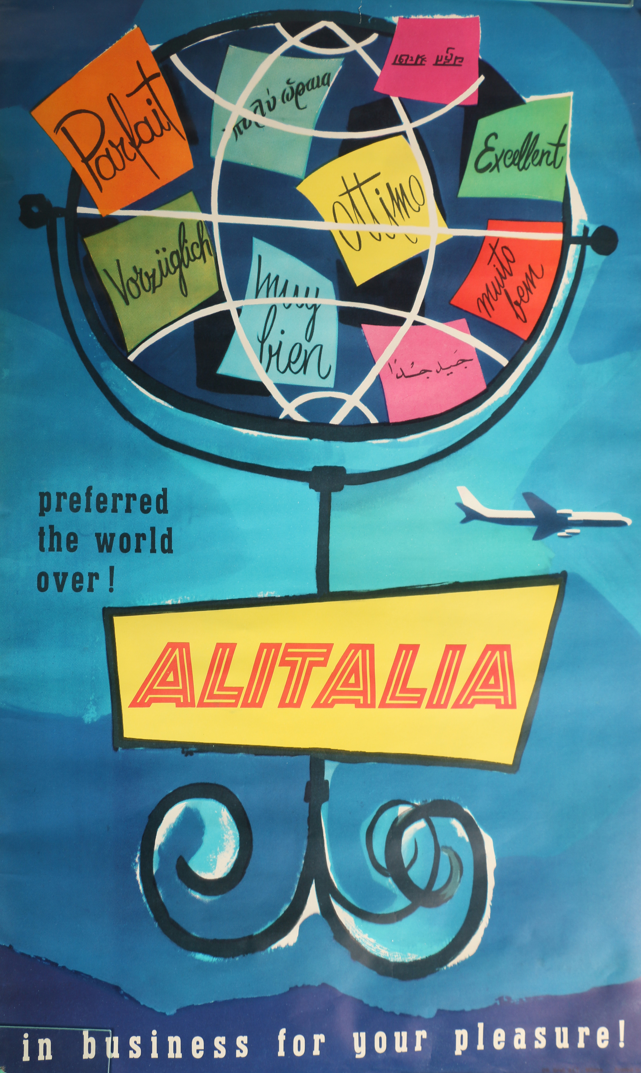 Alitalia Airlines Vintage Italian Offset Lithographic Travel Posters
