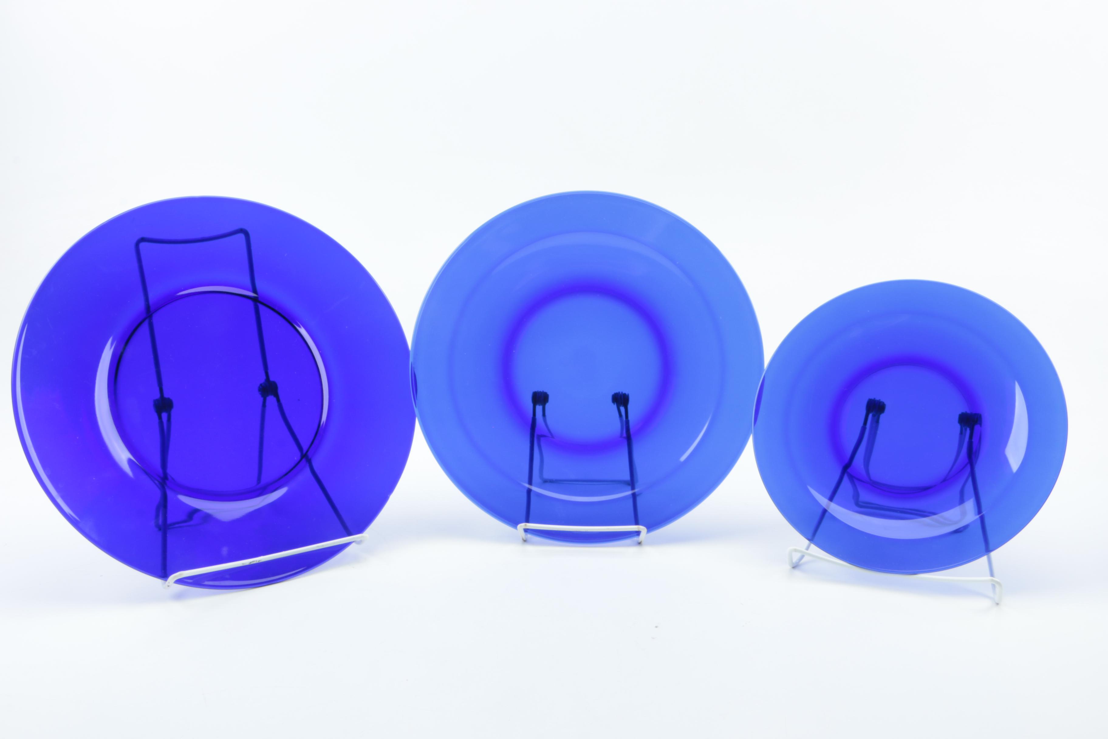 Collection of Cobalt Blue Glass Plates
