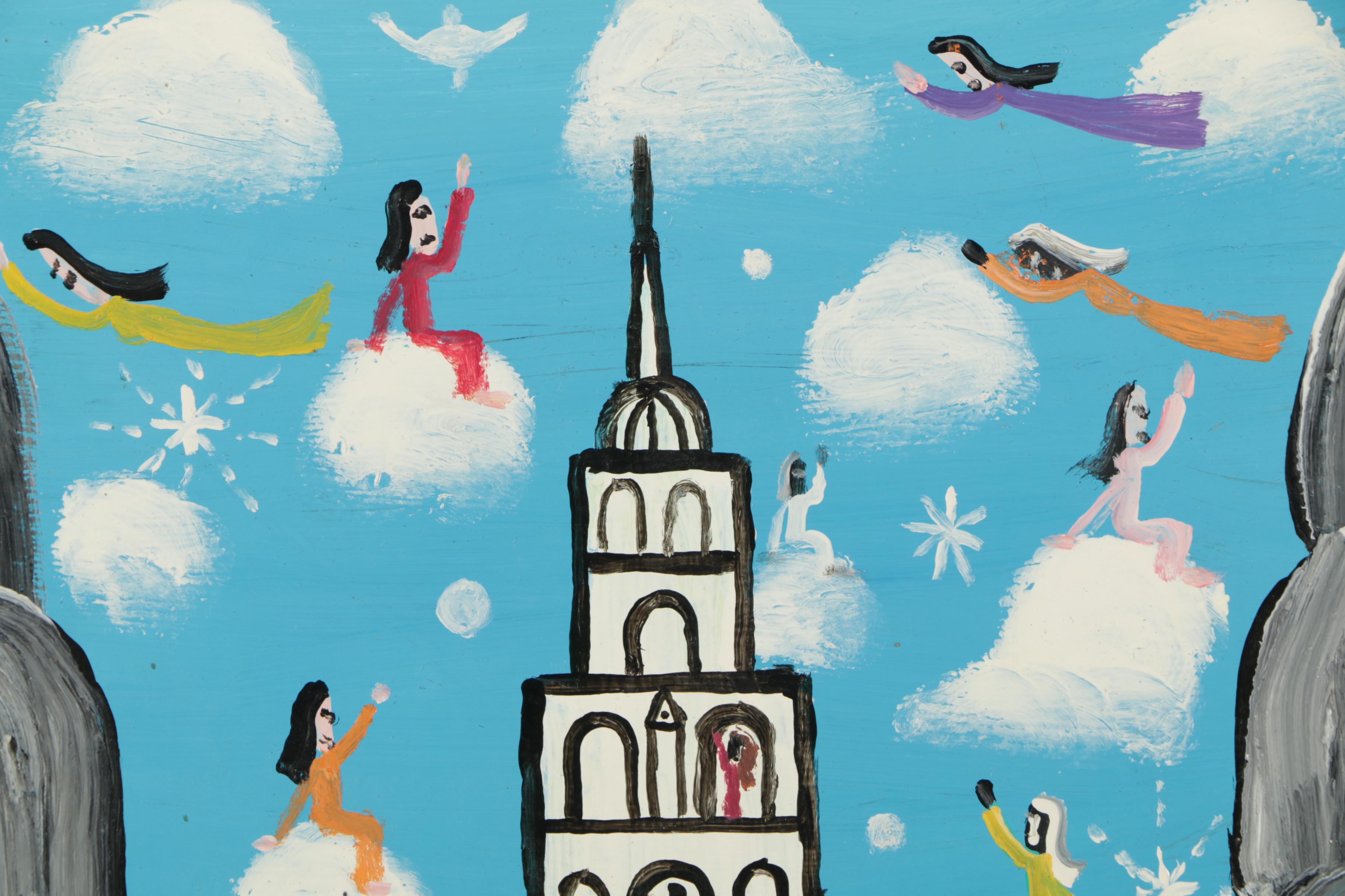 Howard Finster 1986 Acrylic Folk Art Painting on Paper Board