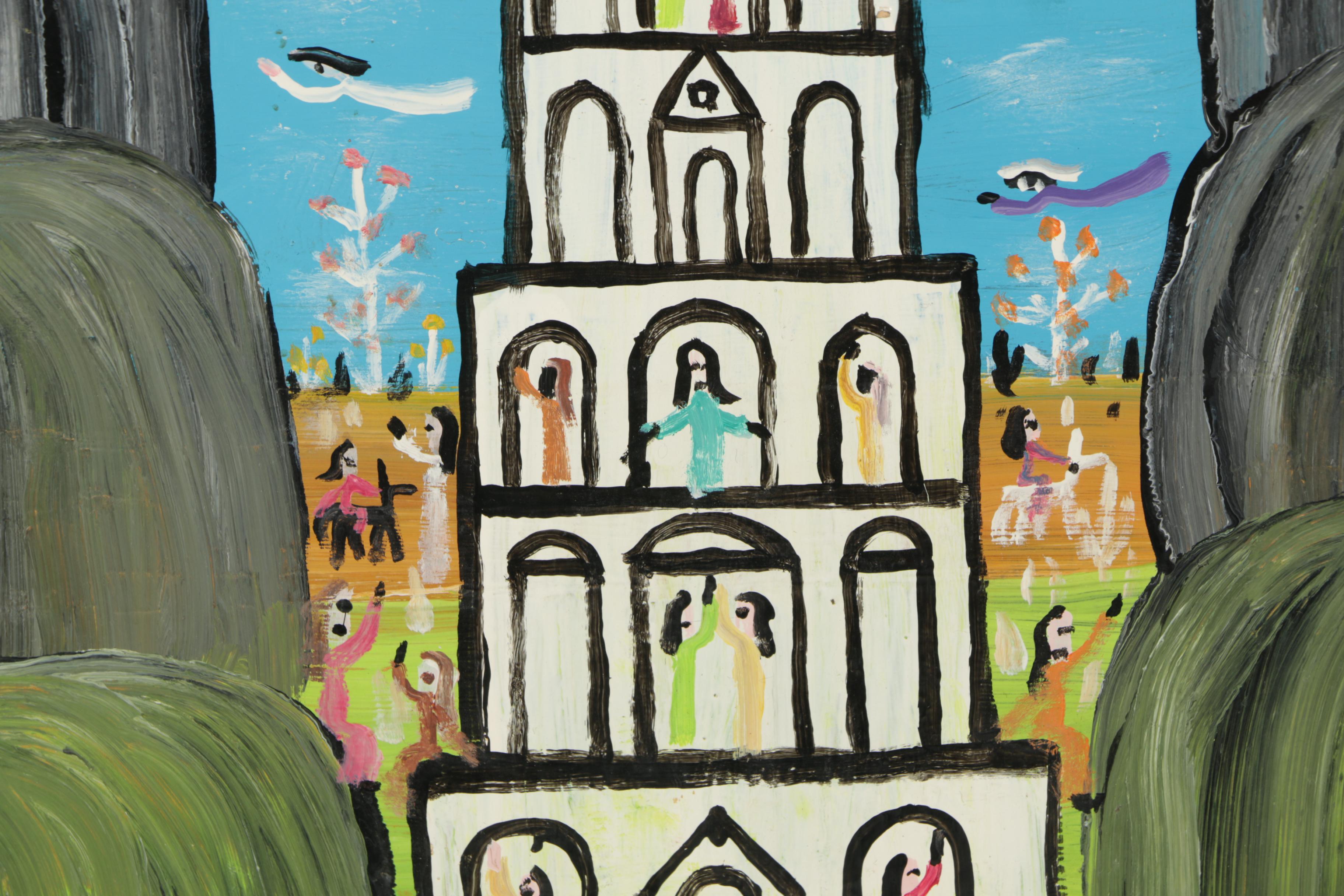 Howard Finster 1986 Acrylic Folk Art Painting on Paper Board