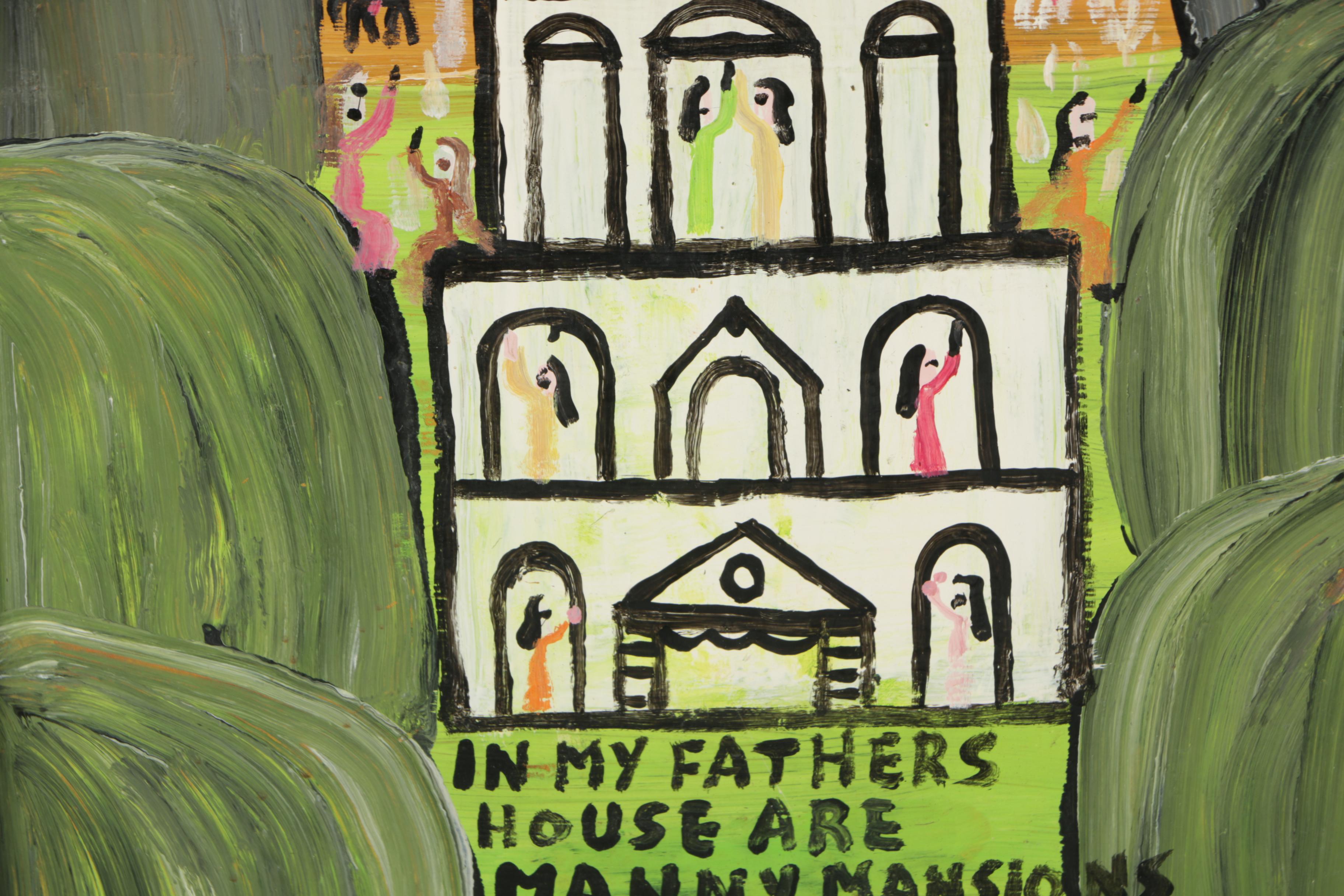 Howard Finster 1986 Acrylic Folk Art Painting on Paper Board