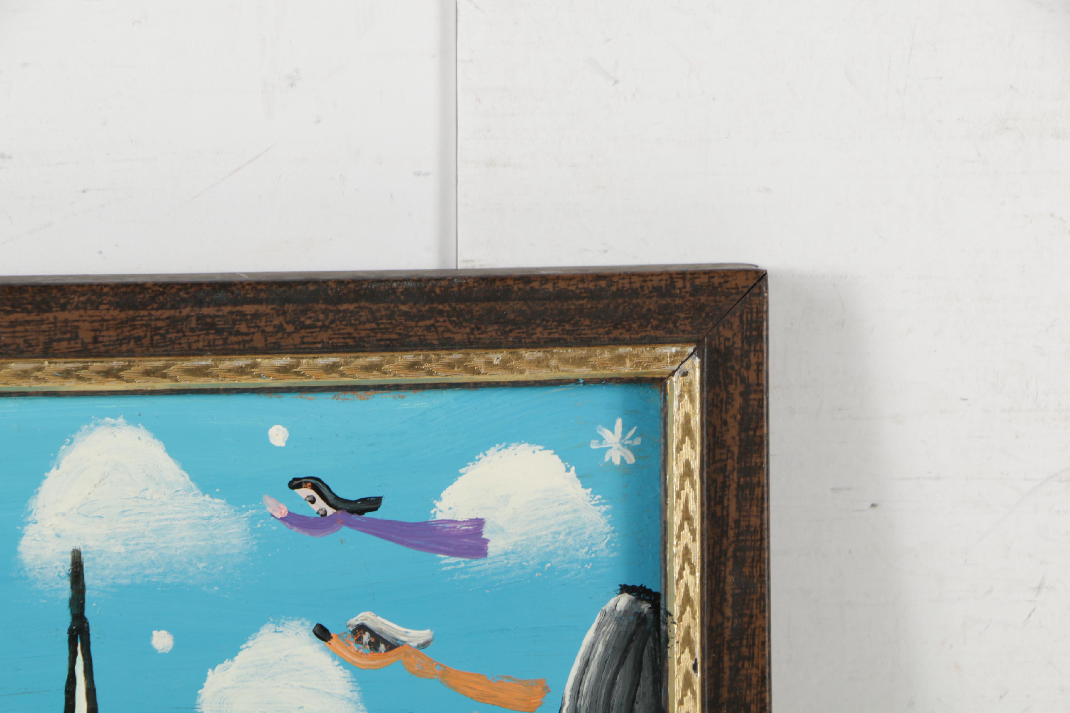 Howard Finster 1986 Acrylic Folk Art Painting on Paper Board