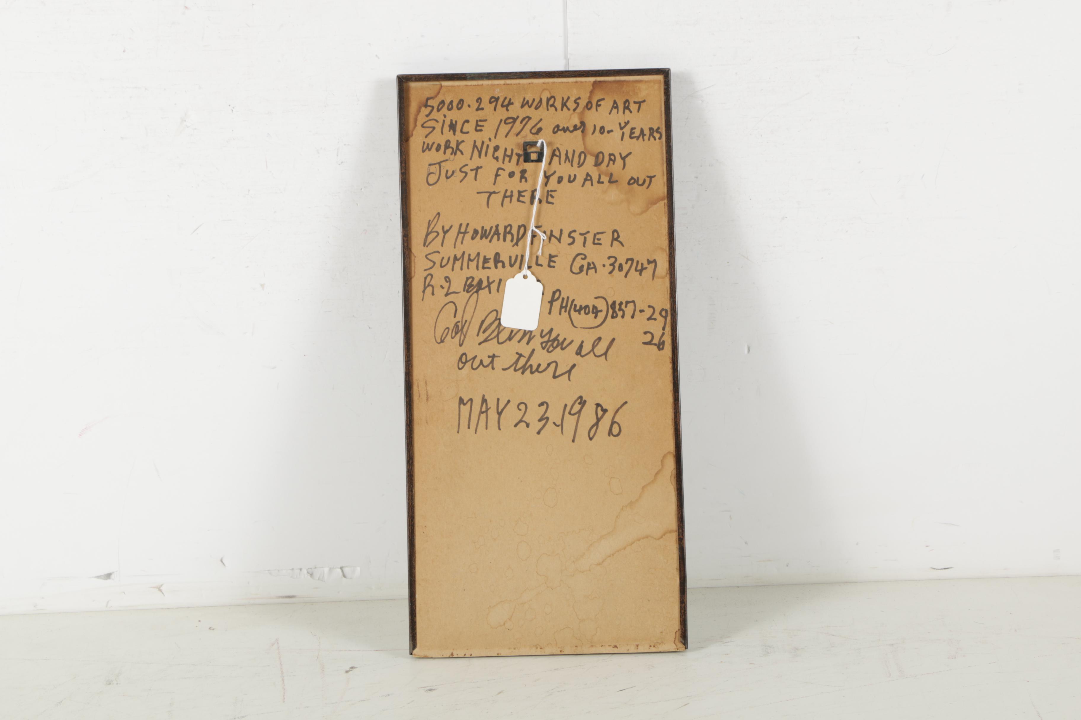 Howard Finster 1986 Acrylic Folk Art Painting on Paper Board