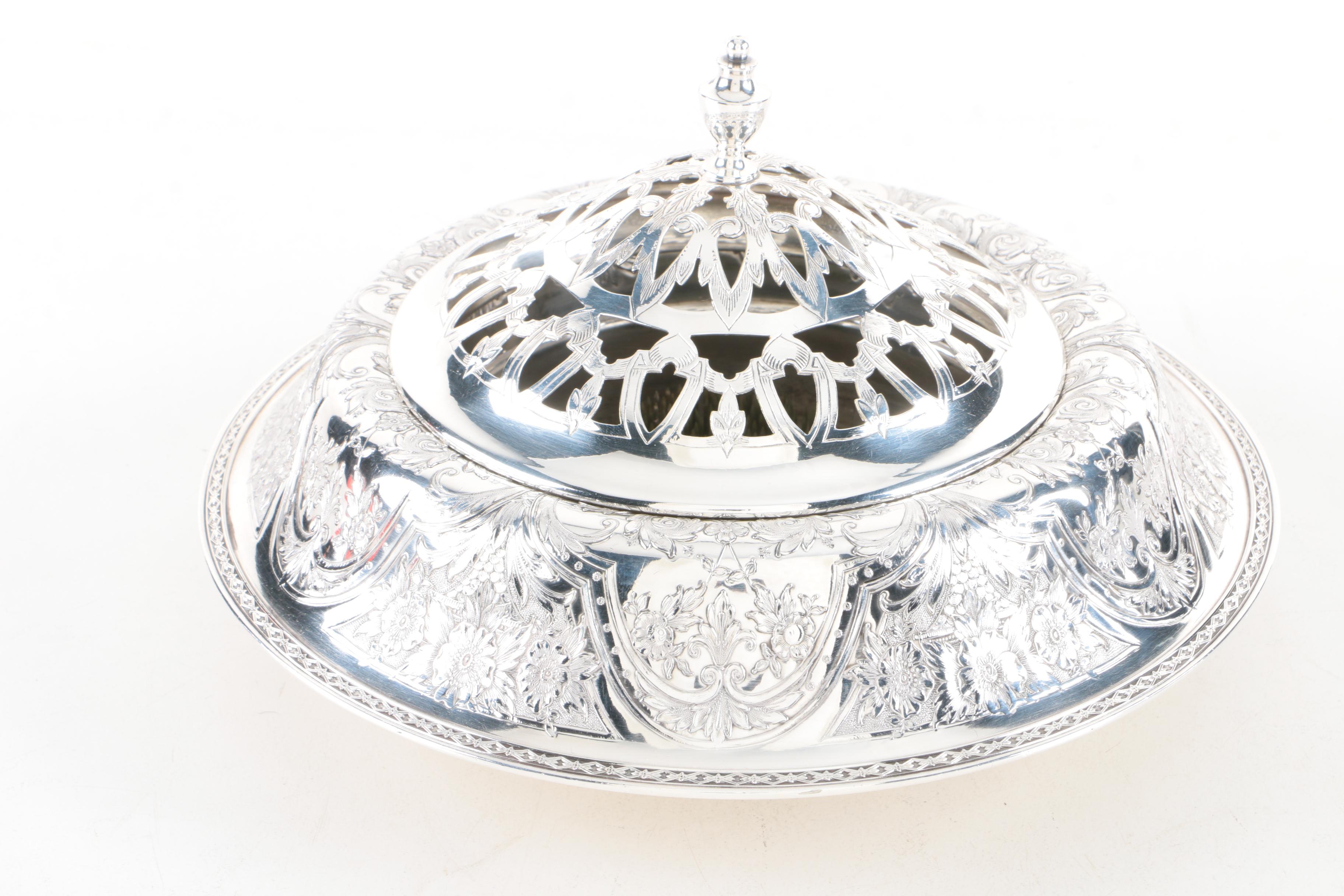 Wilcox Silver Co Silver Plate Flower Frog and Meriden Britania Co Compote