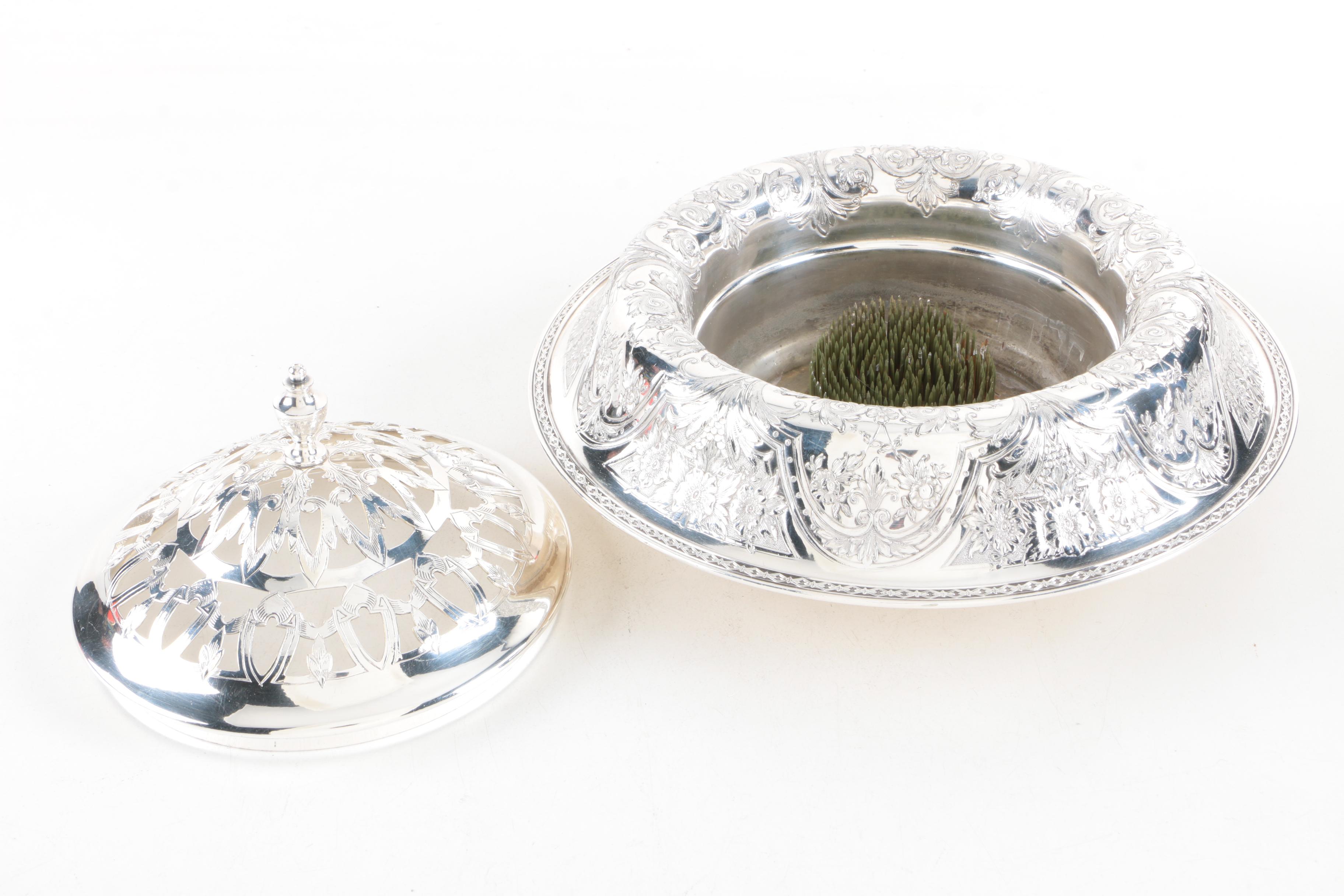 Wilcox Silver Co Silver Plate Flower Frog and Meriden Britania Co Compote