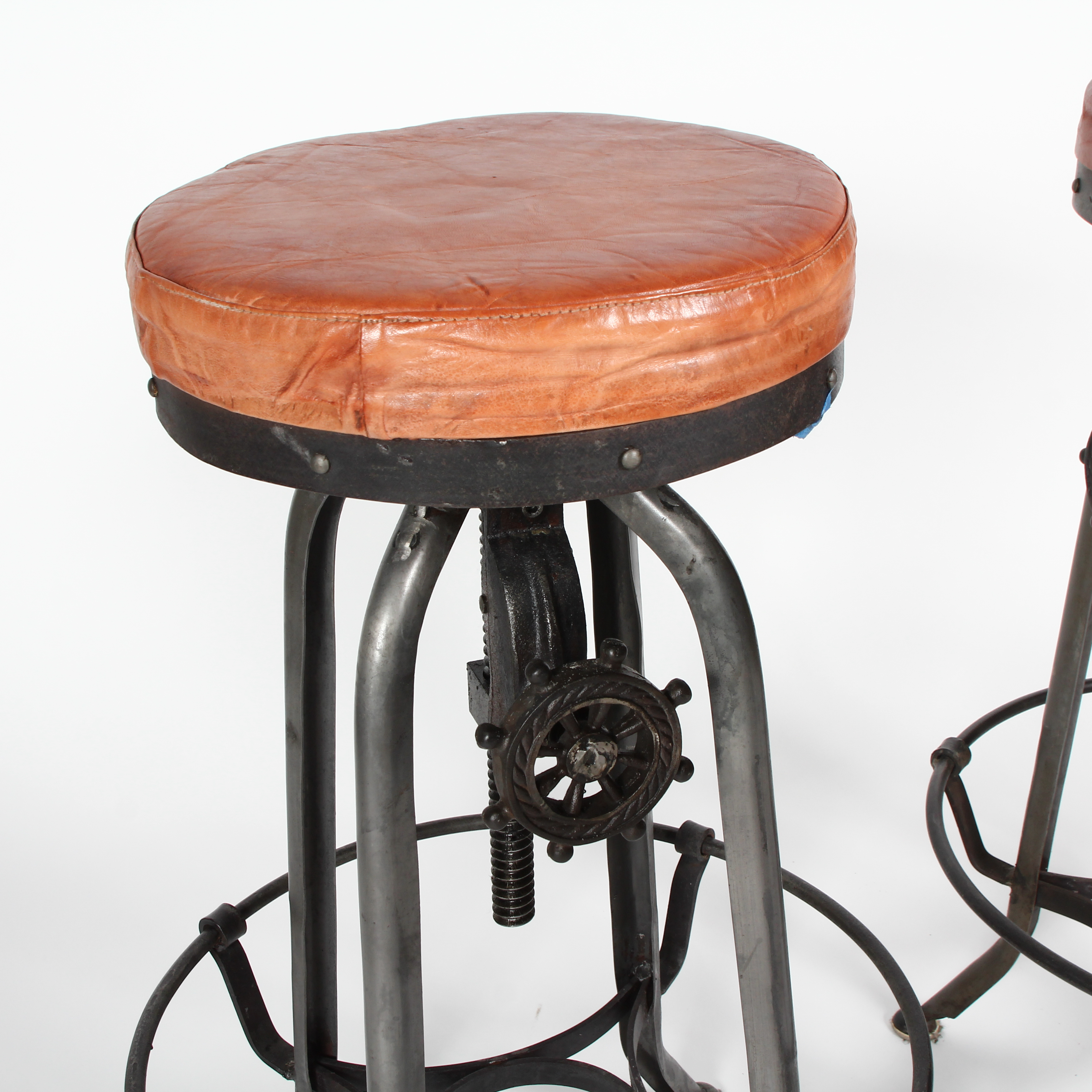 Three Steampunk Style Metal Bar Stools