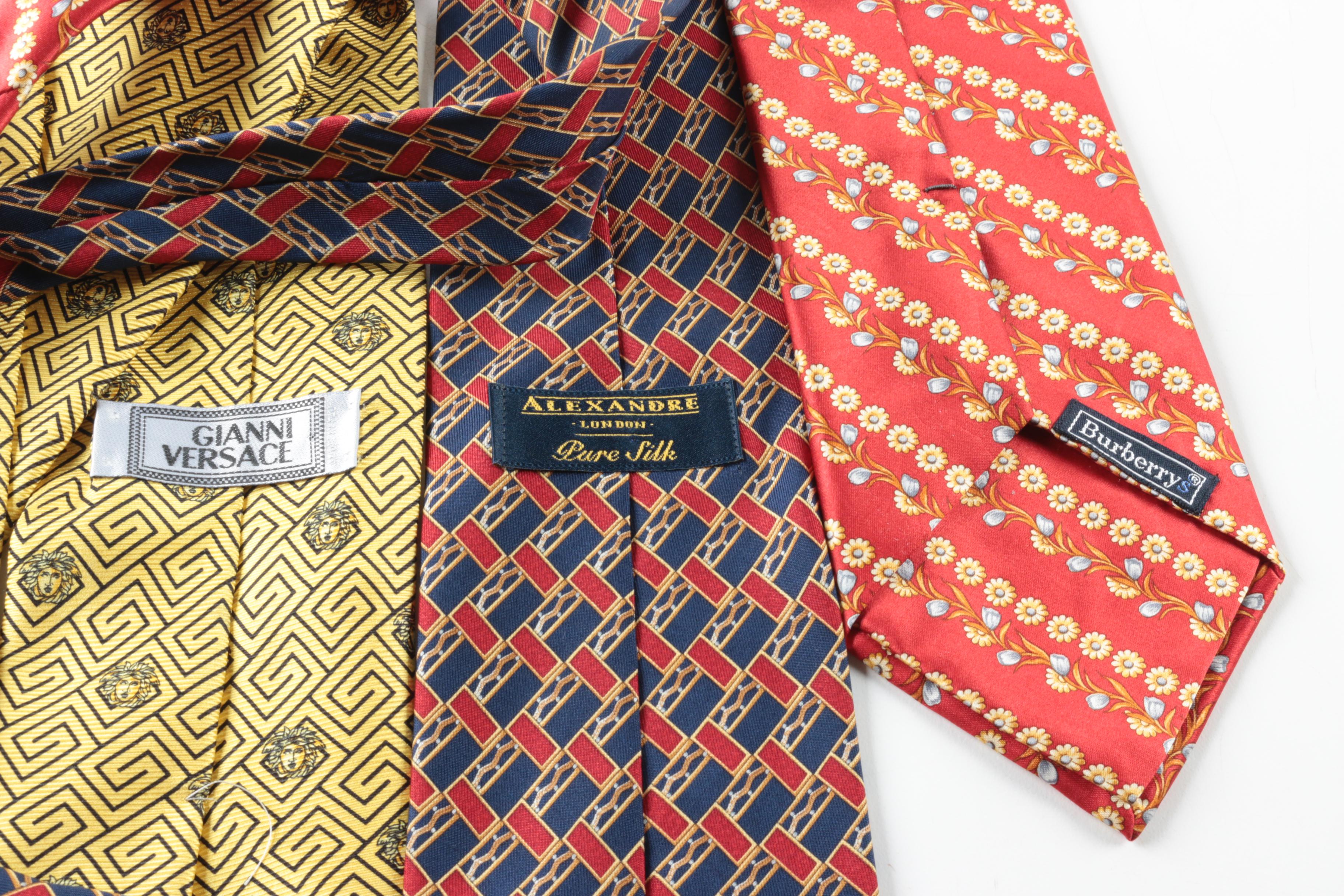 Men's Designer Silk Neckties Including Burberry and Oscar de la Renta