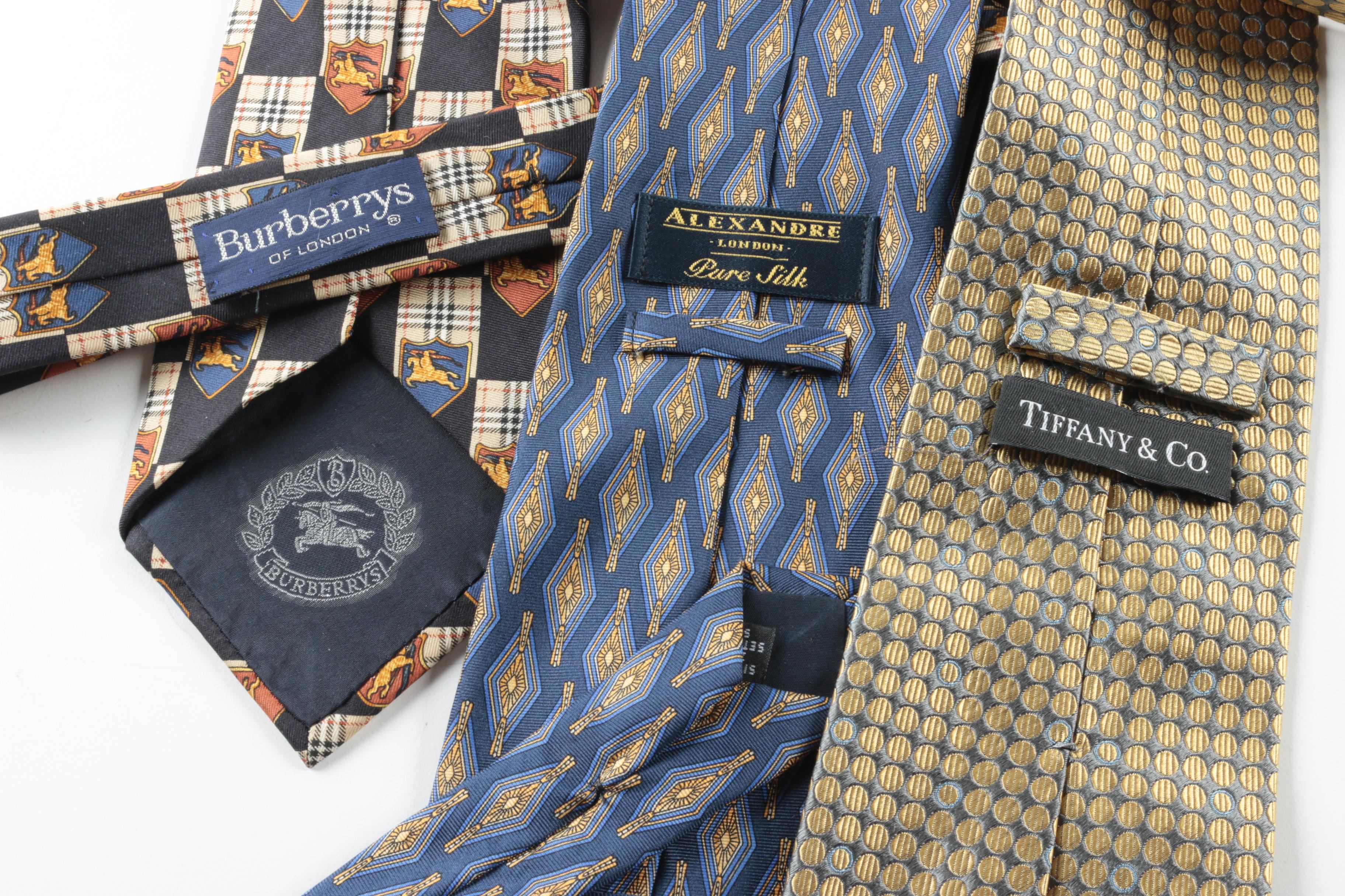 Men's Designer Silk Neckties Including Burberry and Oscar de la Renta