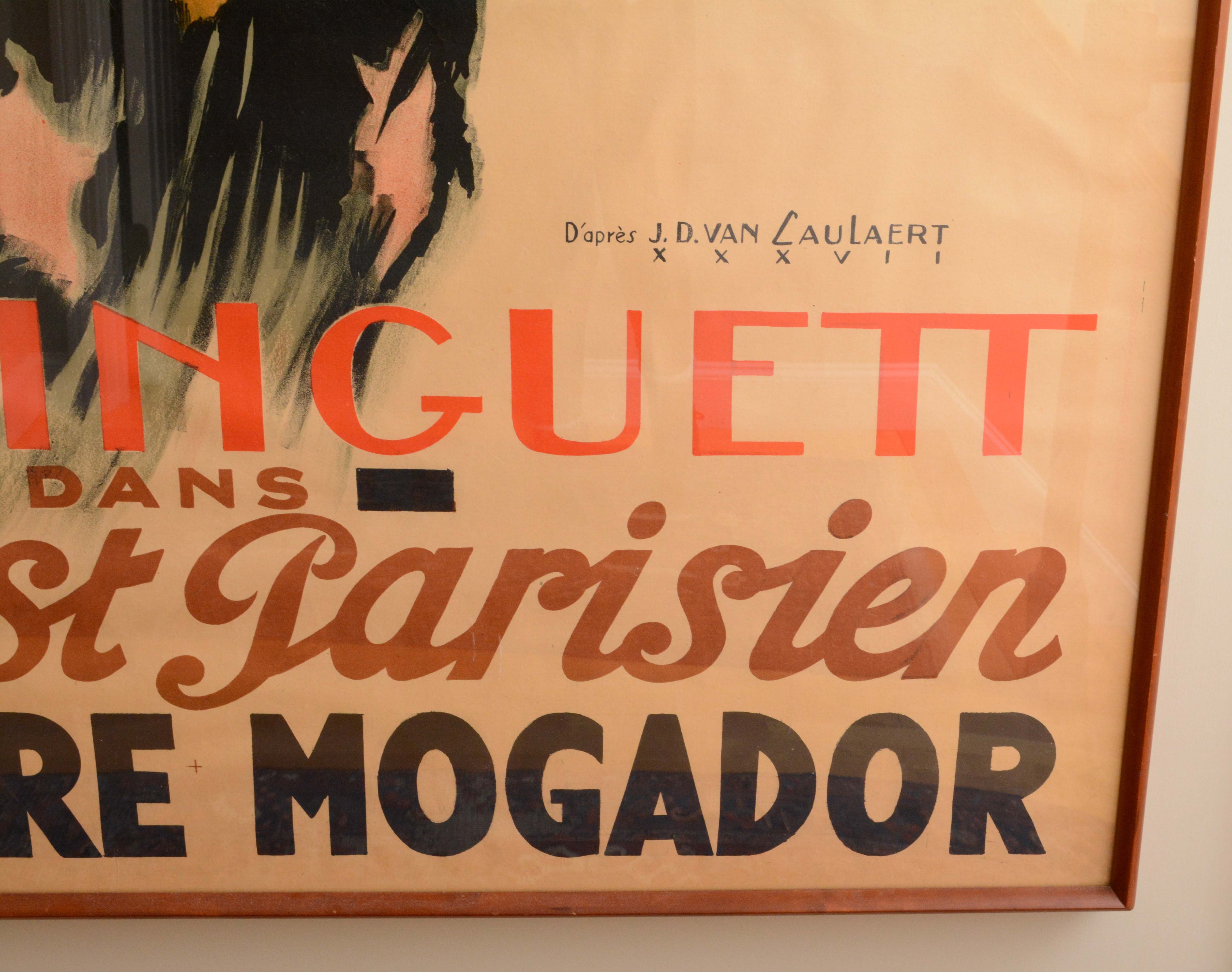 1937 French Lithograph Poster for Mistinguett after Jean-Dominique van Caulaert
