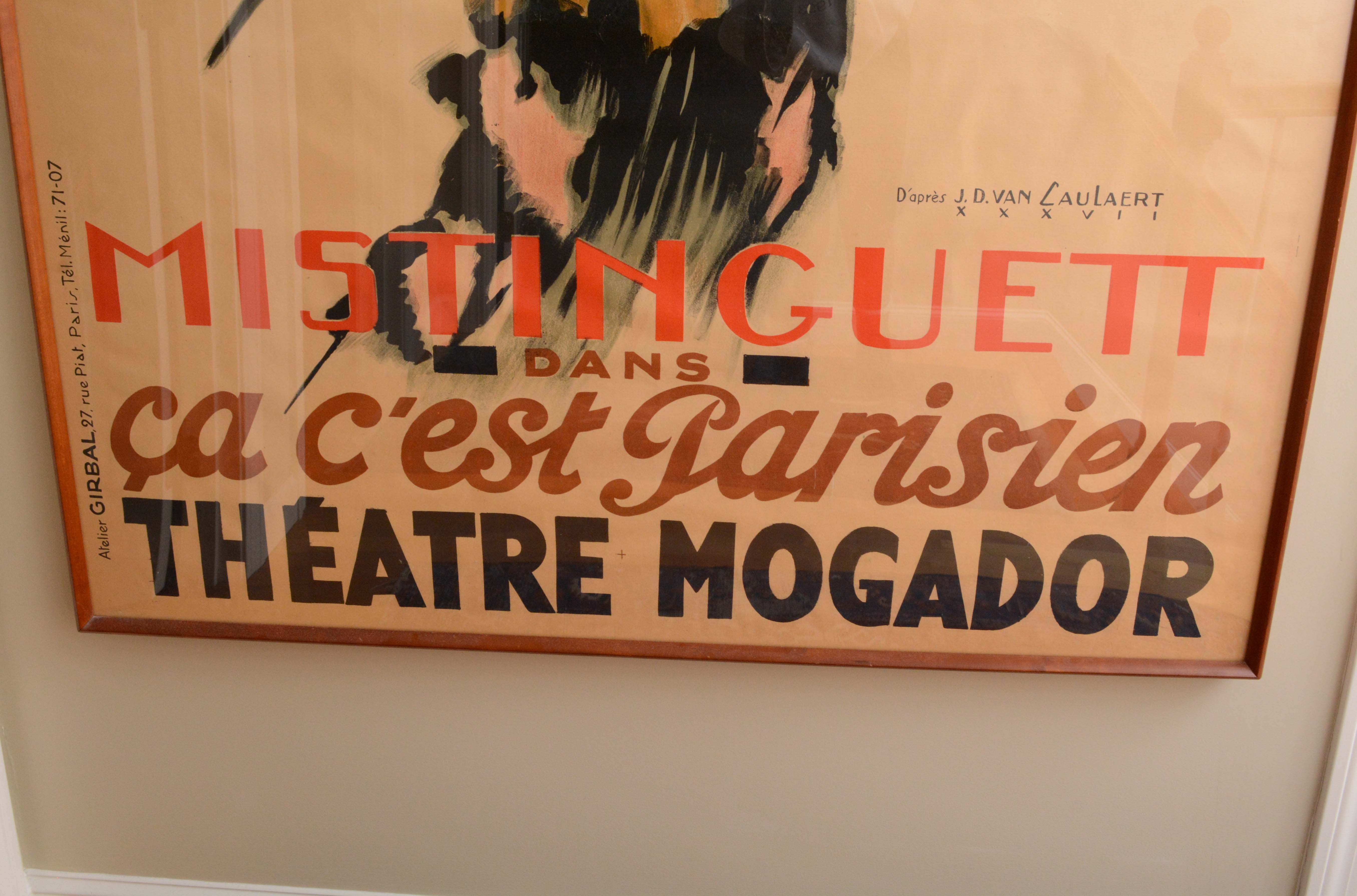 1937 French Lithograph Poster for Mistinguett after Jean-Dominique van Caulaert