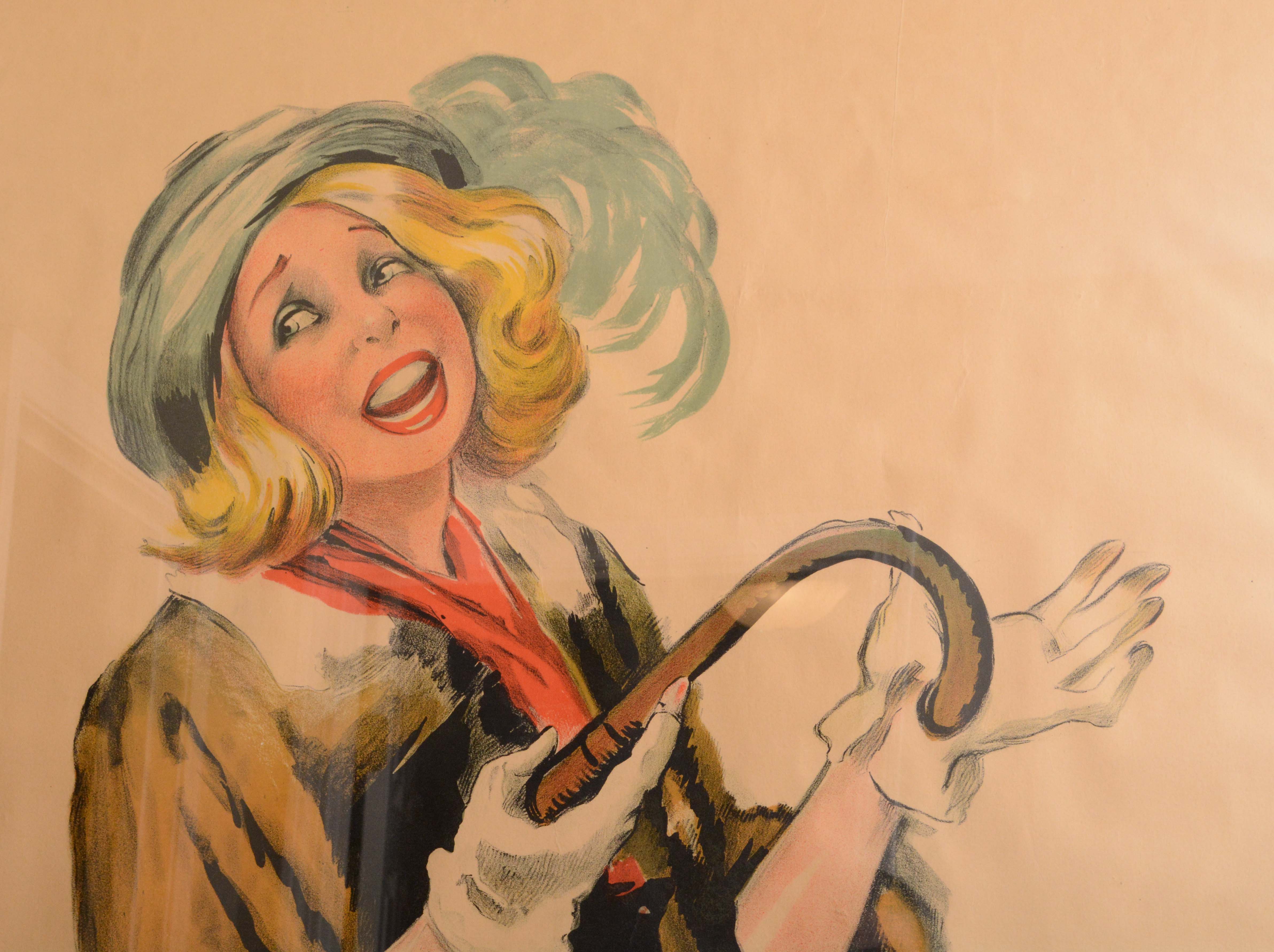 1937 French Lithograph Poster for Mistinguett after Jean-Dominique van Caulaert