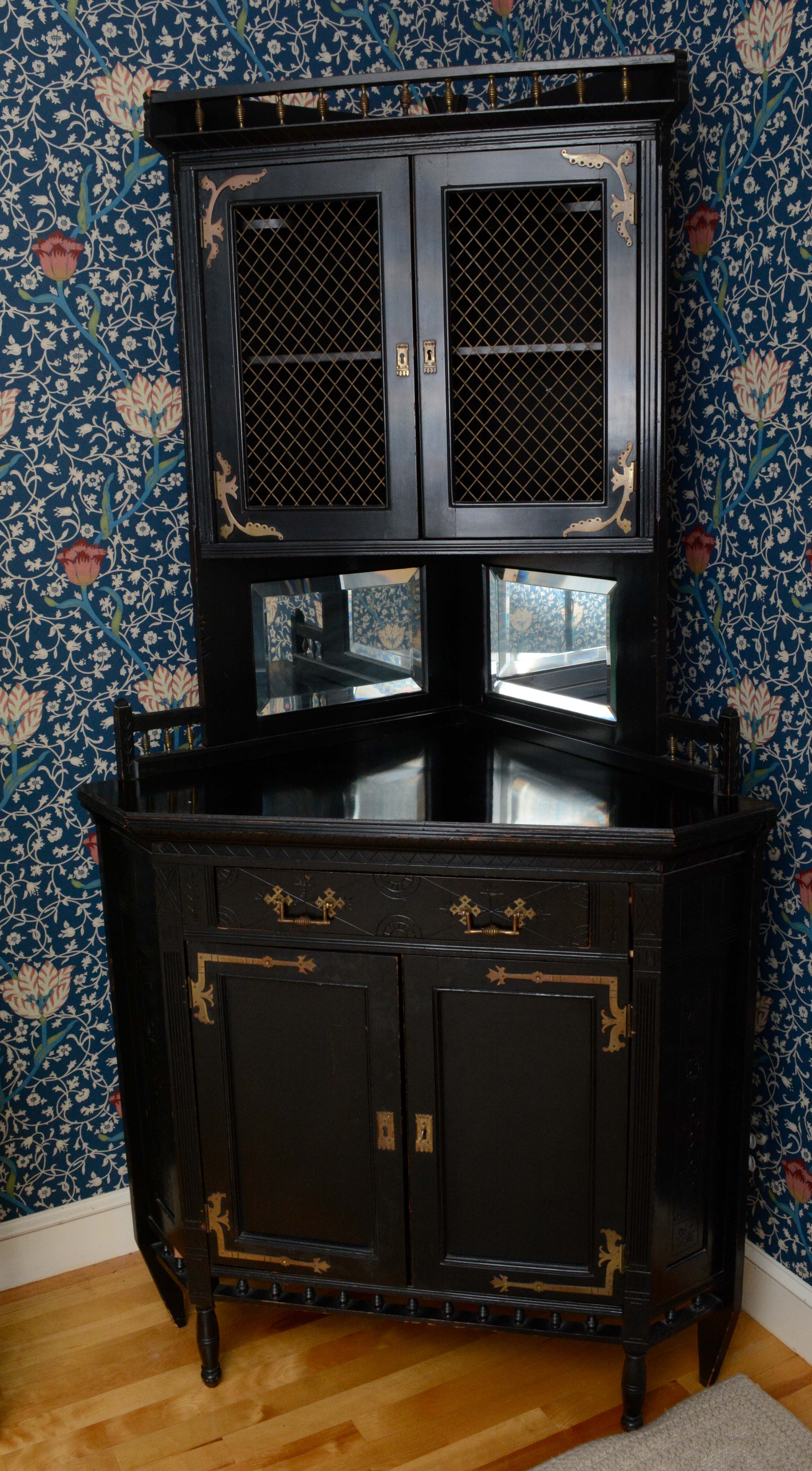 Antique Ebonized Eastlake Corner Cabinet