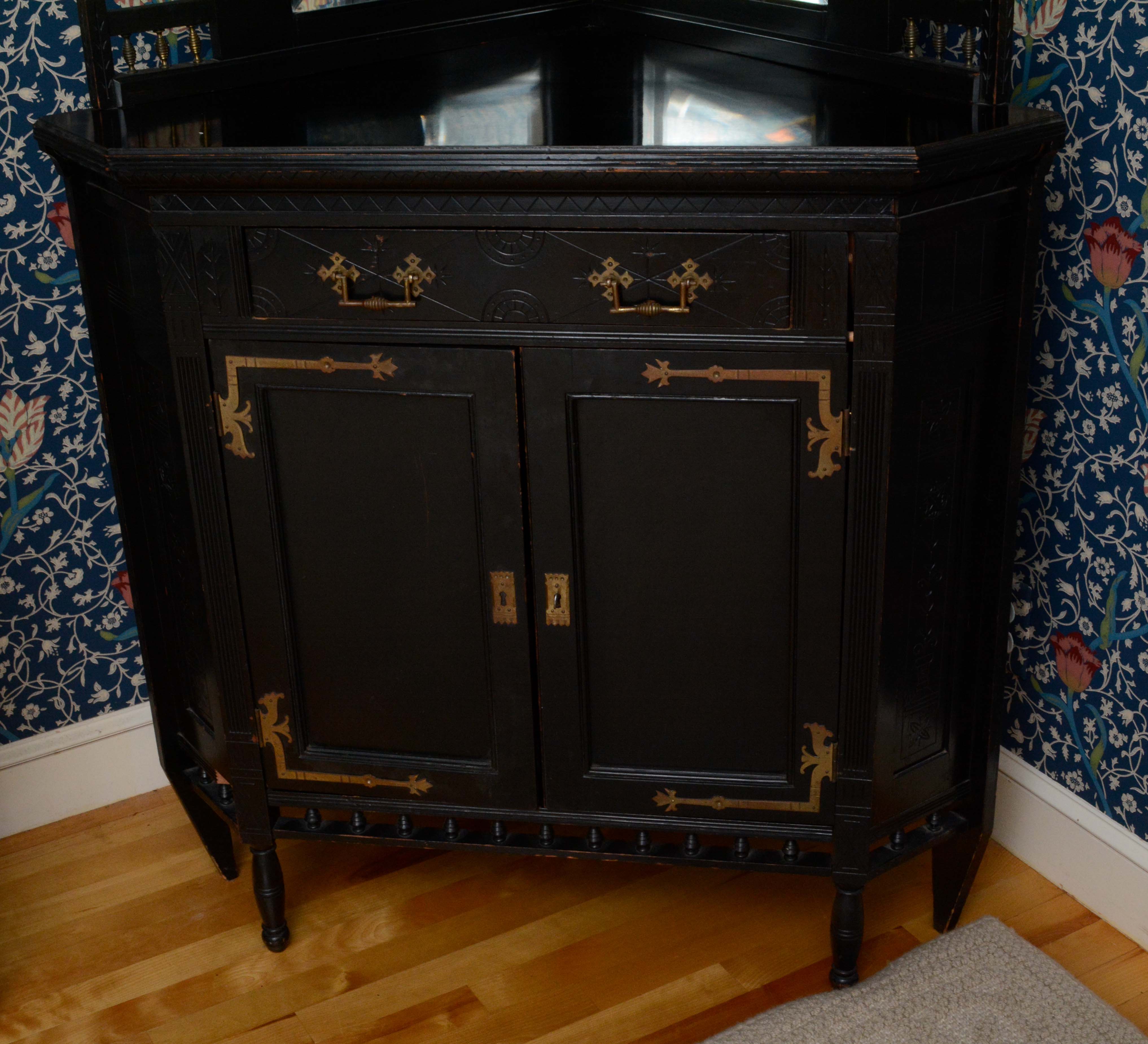 Antique Ebonized Eastlake Corner Cabinet