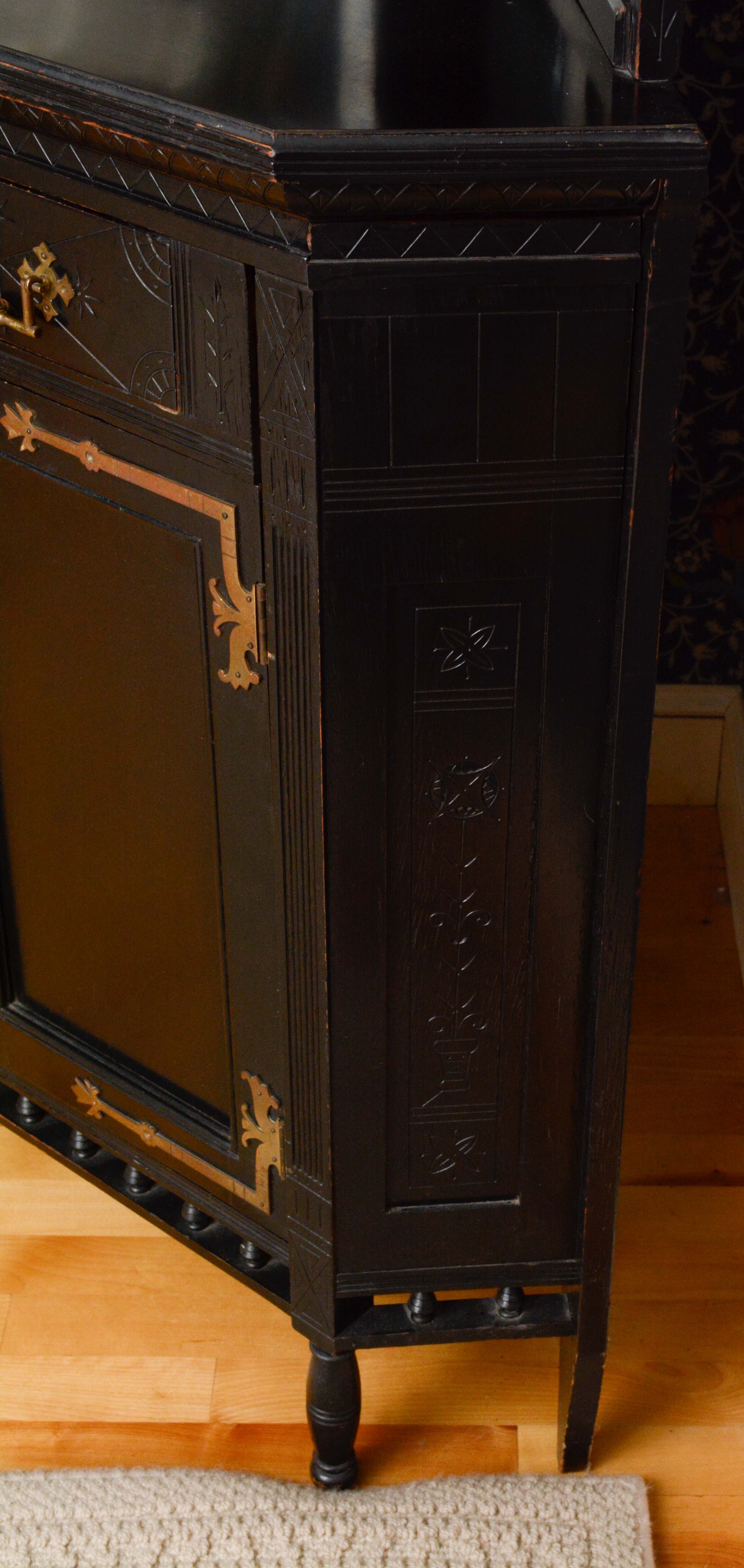Antique Ebonized Eastlake Corner Cabinet