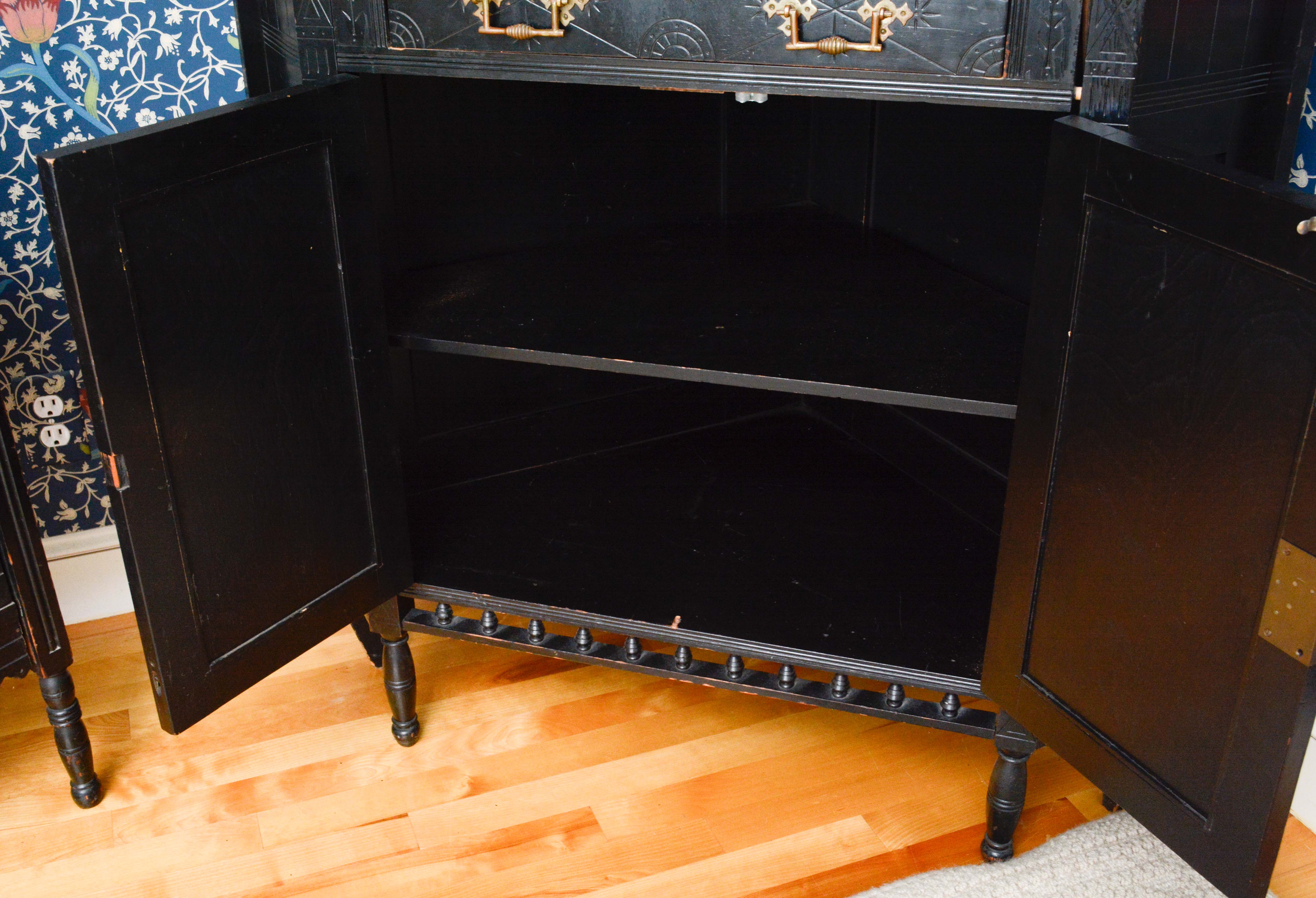 Antique Ebonized Eastlake Corner Cabinet