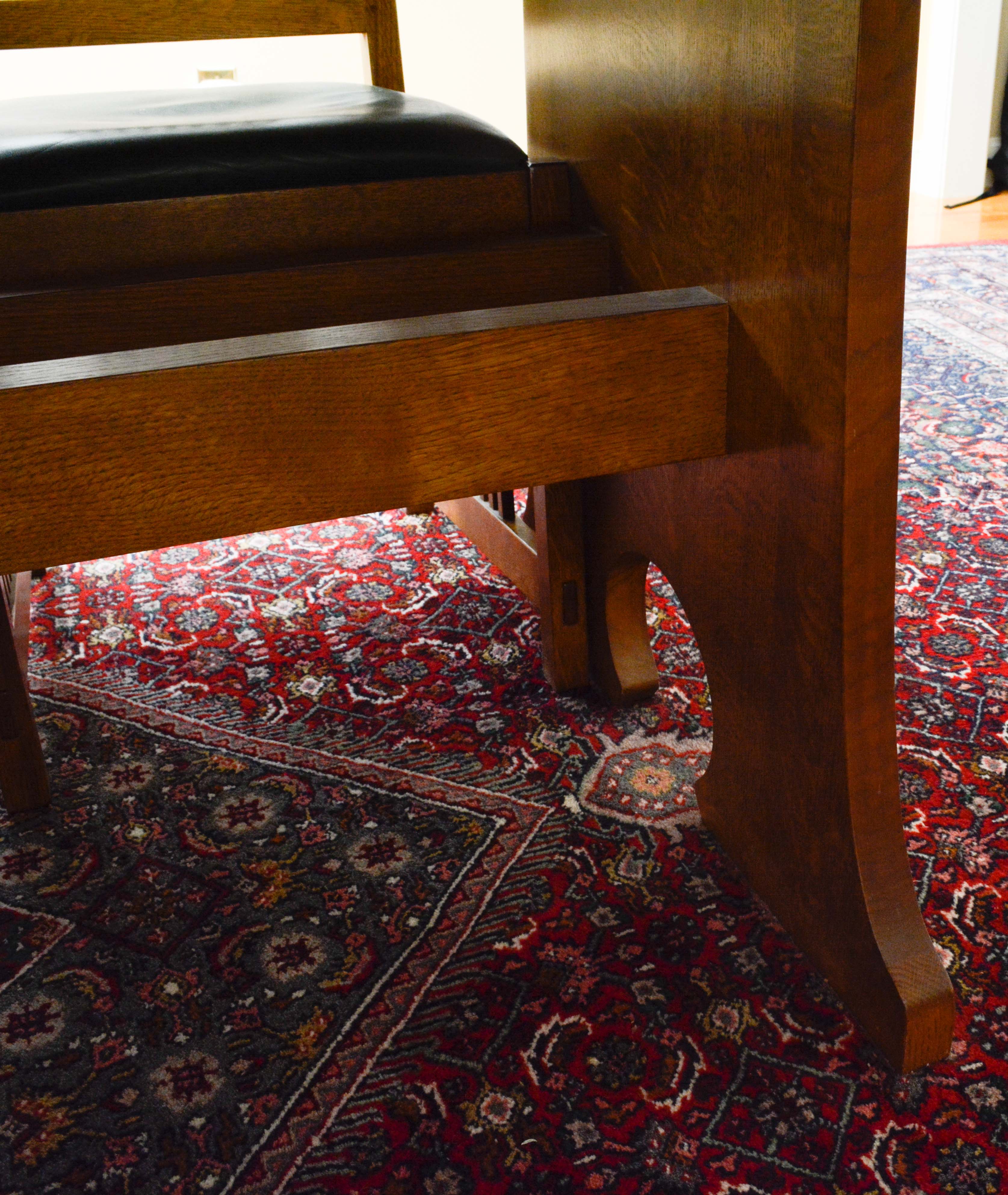 Stickley Mission Style Oak Dining Table and Leather Upholstered Side Chairs