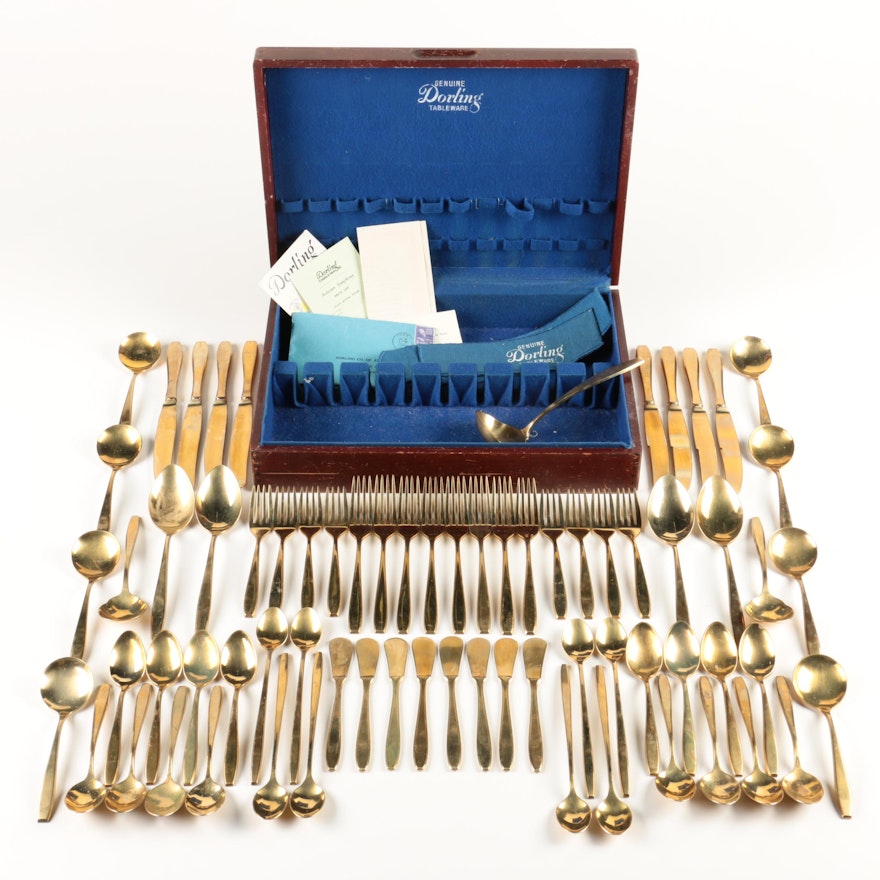 Dorling "Golden Autumn Symphony" Gold-Toned Flatware with Wooden Chest