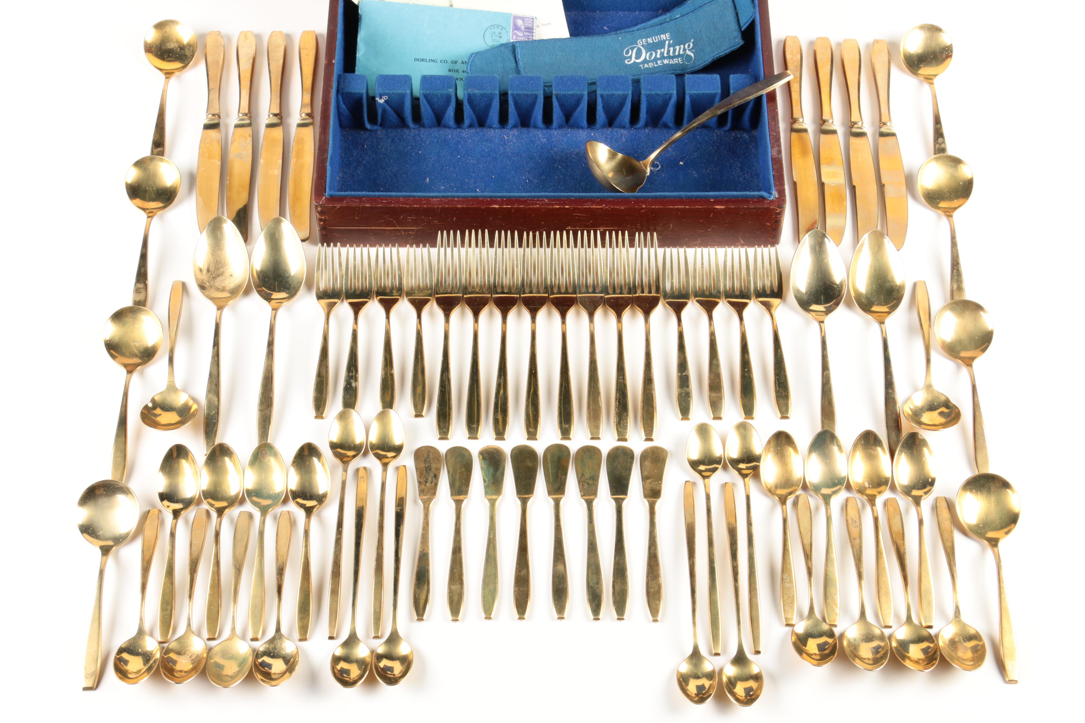 Dorling "Golden Autumn Symphony" Gold-Toned Flatware with Wooden Chest