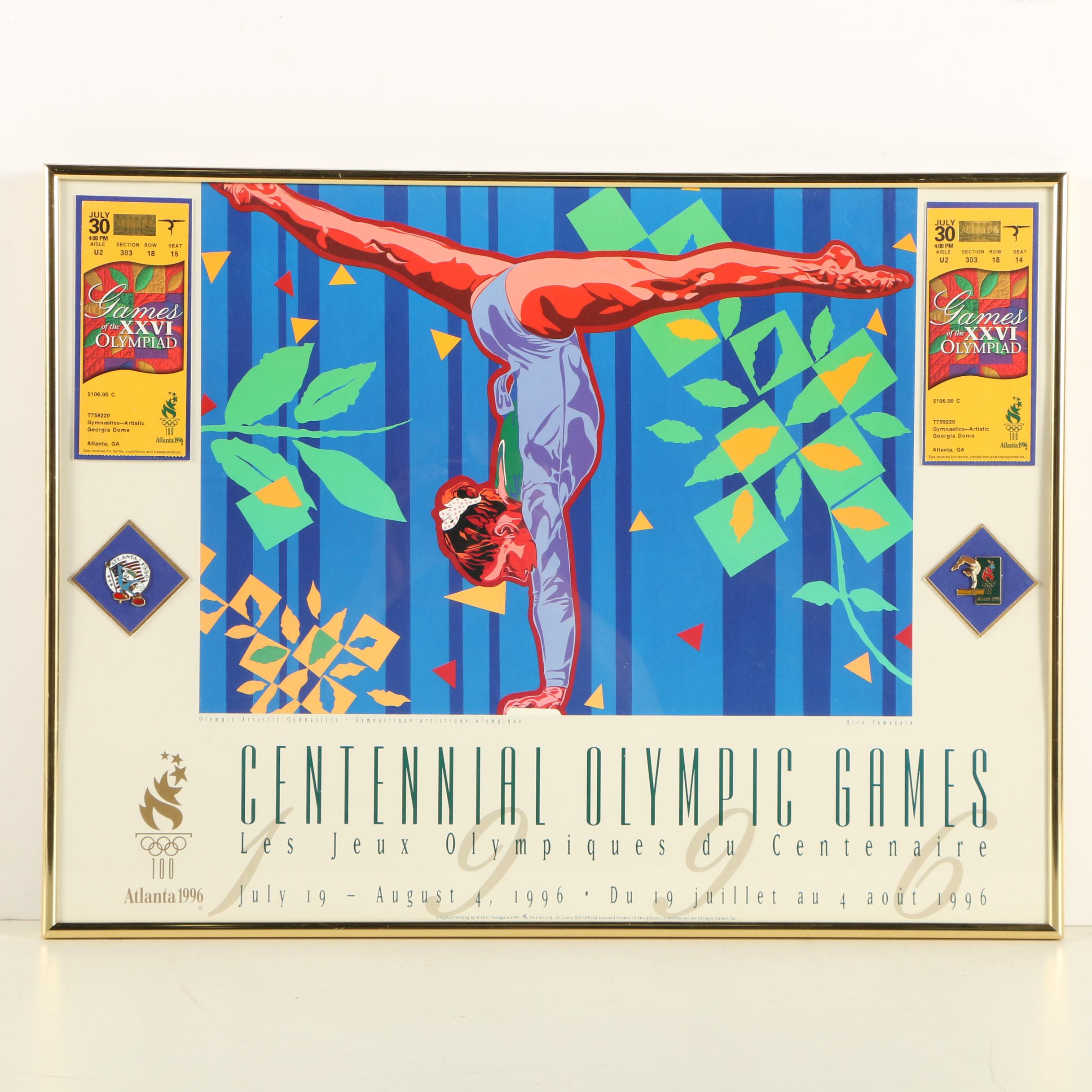 1996 Summer Olympics Framed Tickets and Hiro Yamagata Event Posters